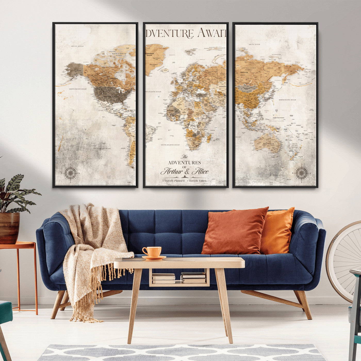 99422096-MGV-FC-60X40-3P_Black-Custom Push Pin World Map Wall Canvas Print – Personalized Travel Tracker with Pins – Framed Custom Quotie Canvas for Home Office Decor