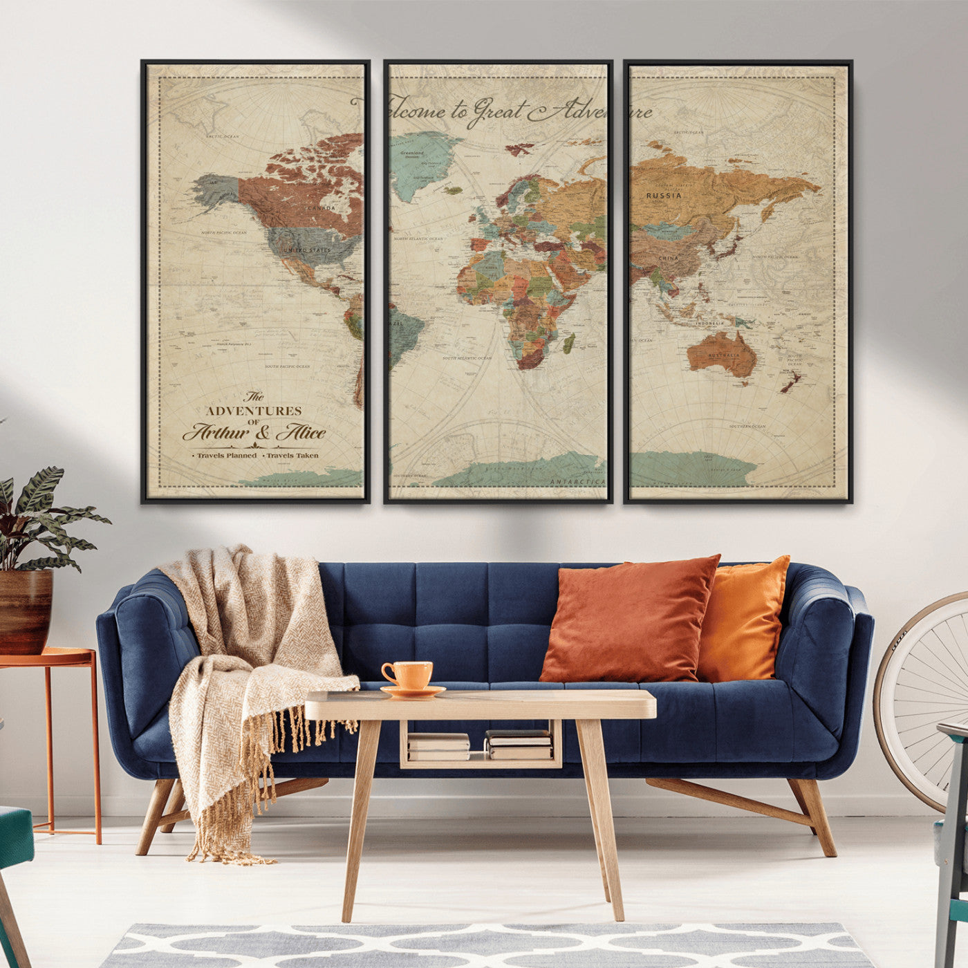 17587858-MGV-FC-48X32-3P_Black-Custom Push Pin World Map Wall Canvas Print – Personalized Travel Tracker with Pins – Framed Custom Quotie Canvas for Home Office Decor