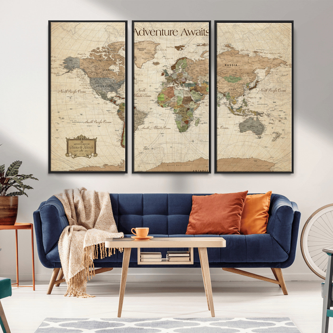 33020399-MGV-FC-48X32-3P_Black-Custom Push Pin World Map Wall Canvas Print – Personalized Travel Tracker with Pins – Framed Custom Quotie Canvas for Home Office Decor