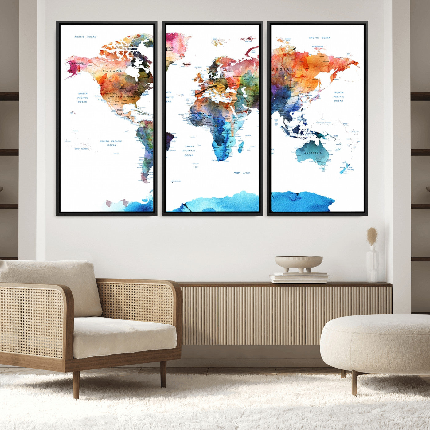 Push Pin World Map Canvas Print – Framed Wall Art for Couples to Track Their Travels – Anniversary Gift or Home Adventure Decor