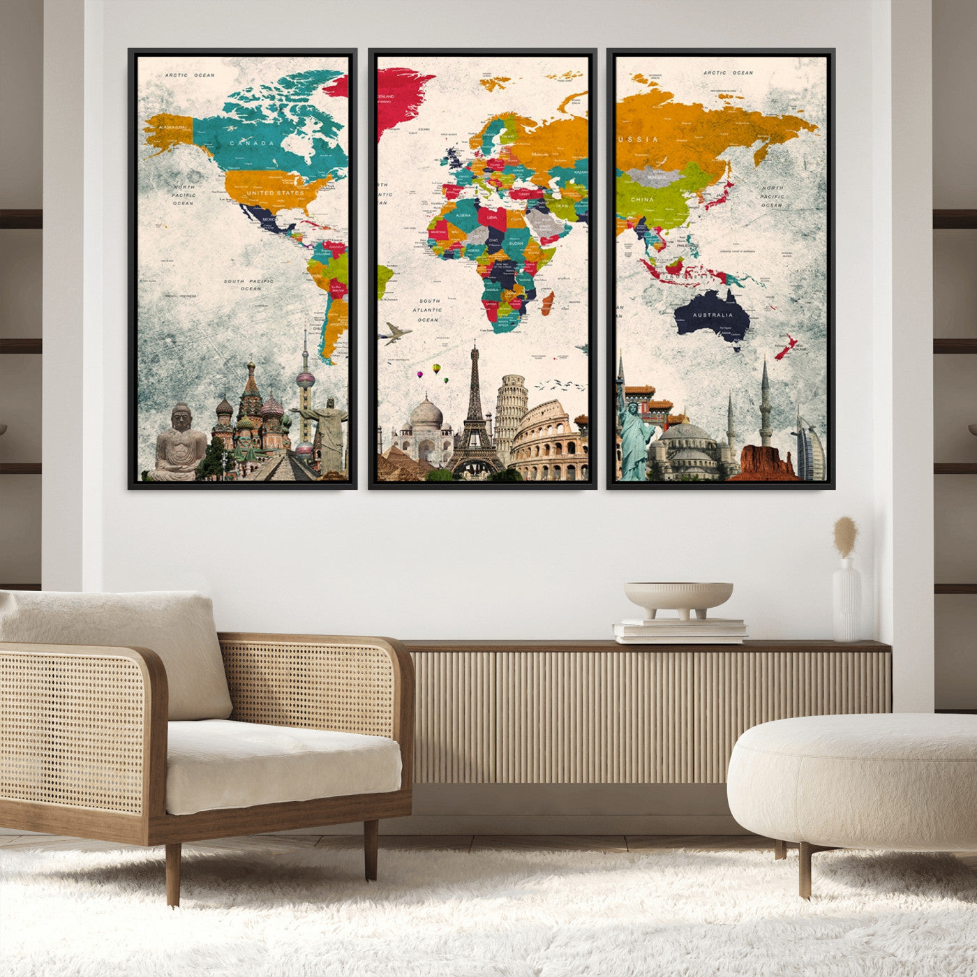 Push Pin World Map Canvas Print – Framed Wall Art for Couples to Track Their Travels – Anniversary Gift or Home Adventure Decor