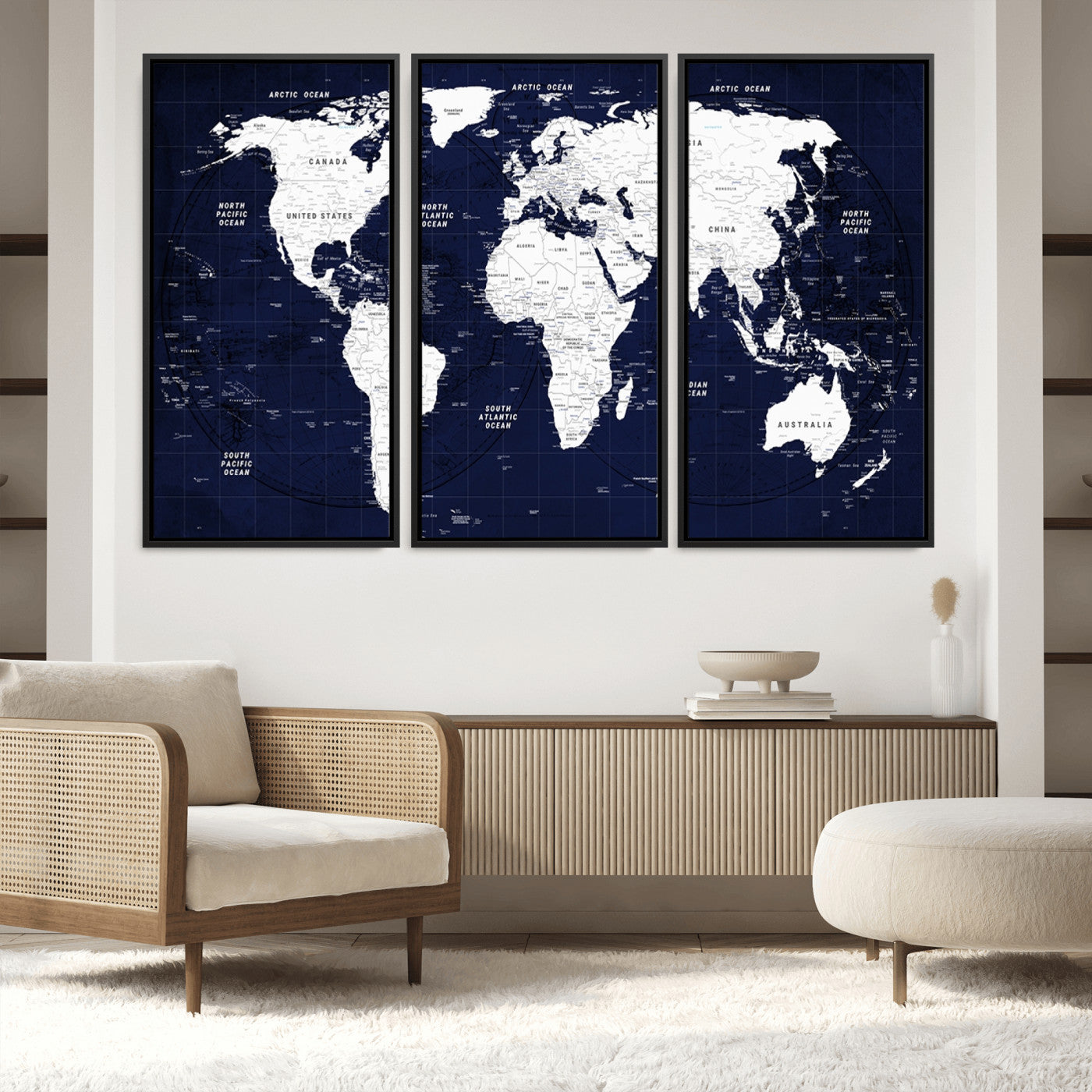 Push Pin World Map Canvas Print – Framed Wall Art for Couples to Track Their Travels – Anniversary Gift or Home Adventure Decor