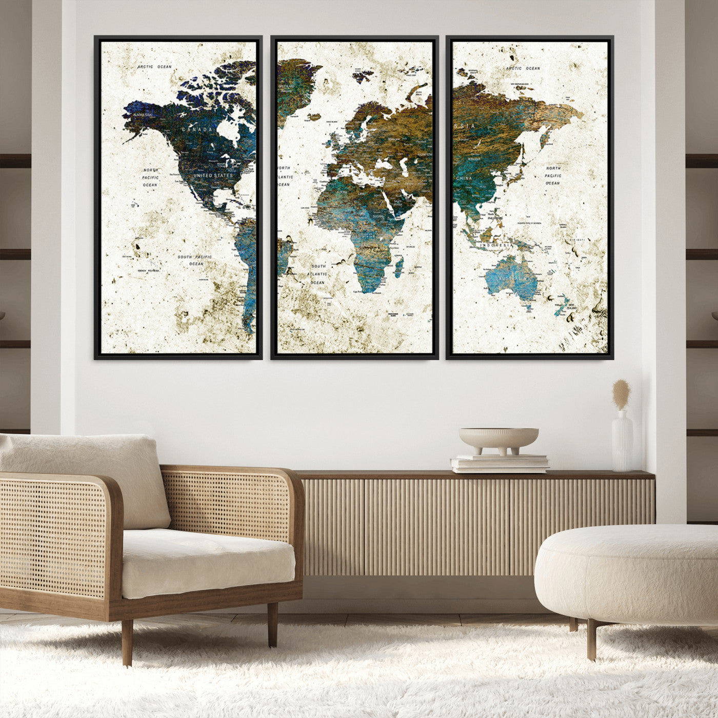 Push Pin World Map Canvas Print – Framed Wall Art for Couples to Track Their Travels – Anniversary Gift or Home Adventure Decor