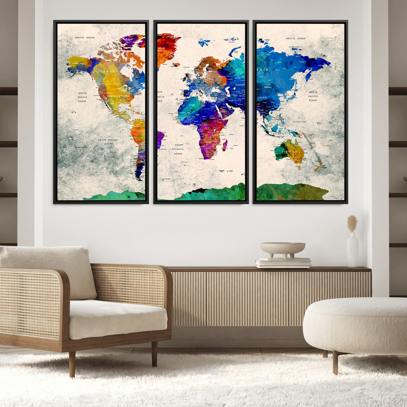 Push Pin World Map Canvas Print – Framed Wall Art for Couples to Track Their Travels – Anniversary Gift or Home Adventure Decor