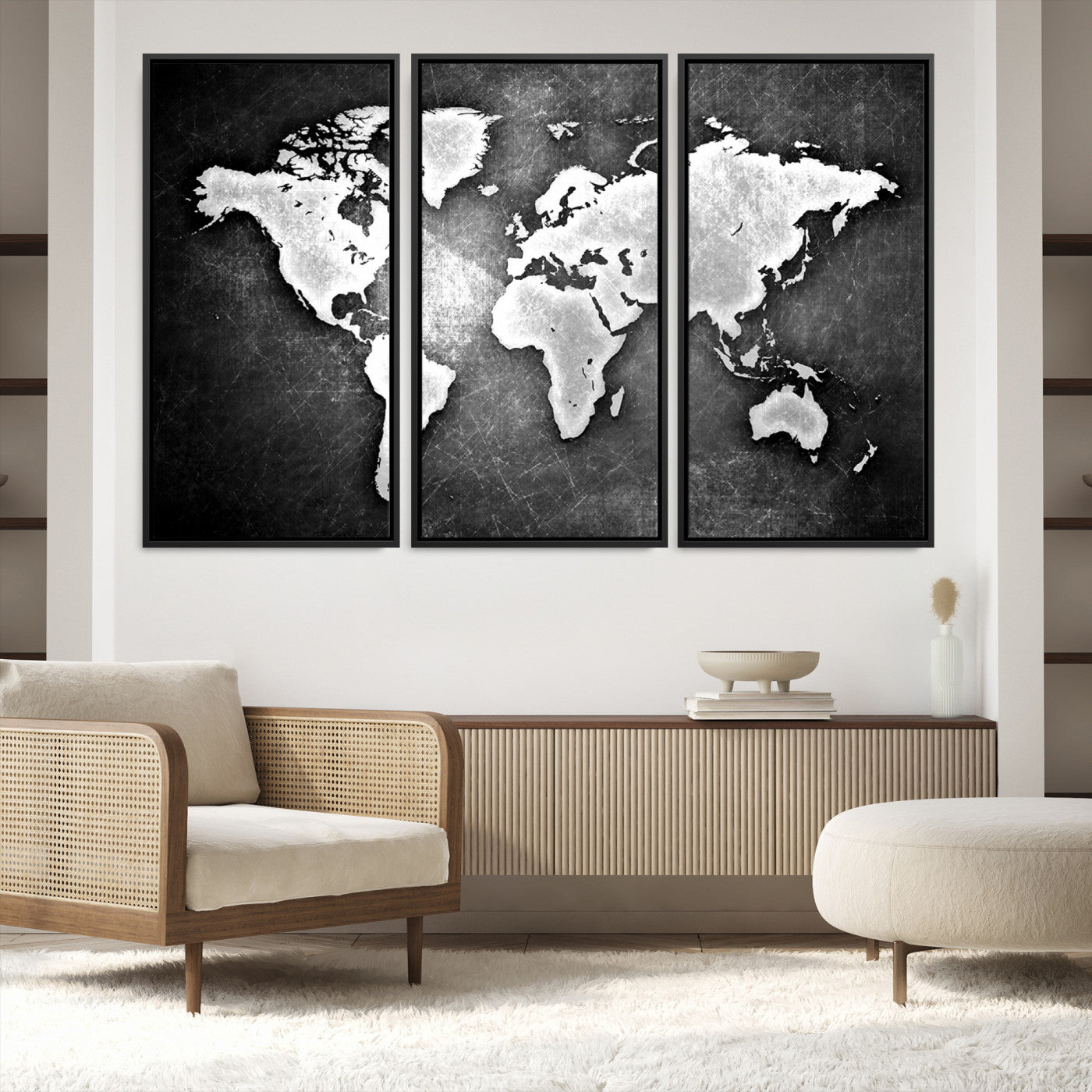 34390-MGV-FC-60X40-3P_Black-World Map Wall Art Canvas Print – Framed Wall Art for Anniversary Gift or Home Adventure Decor