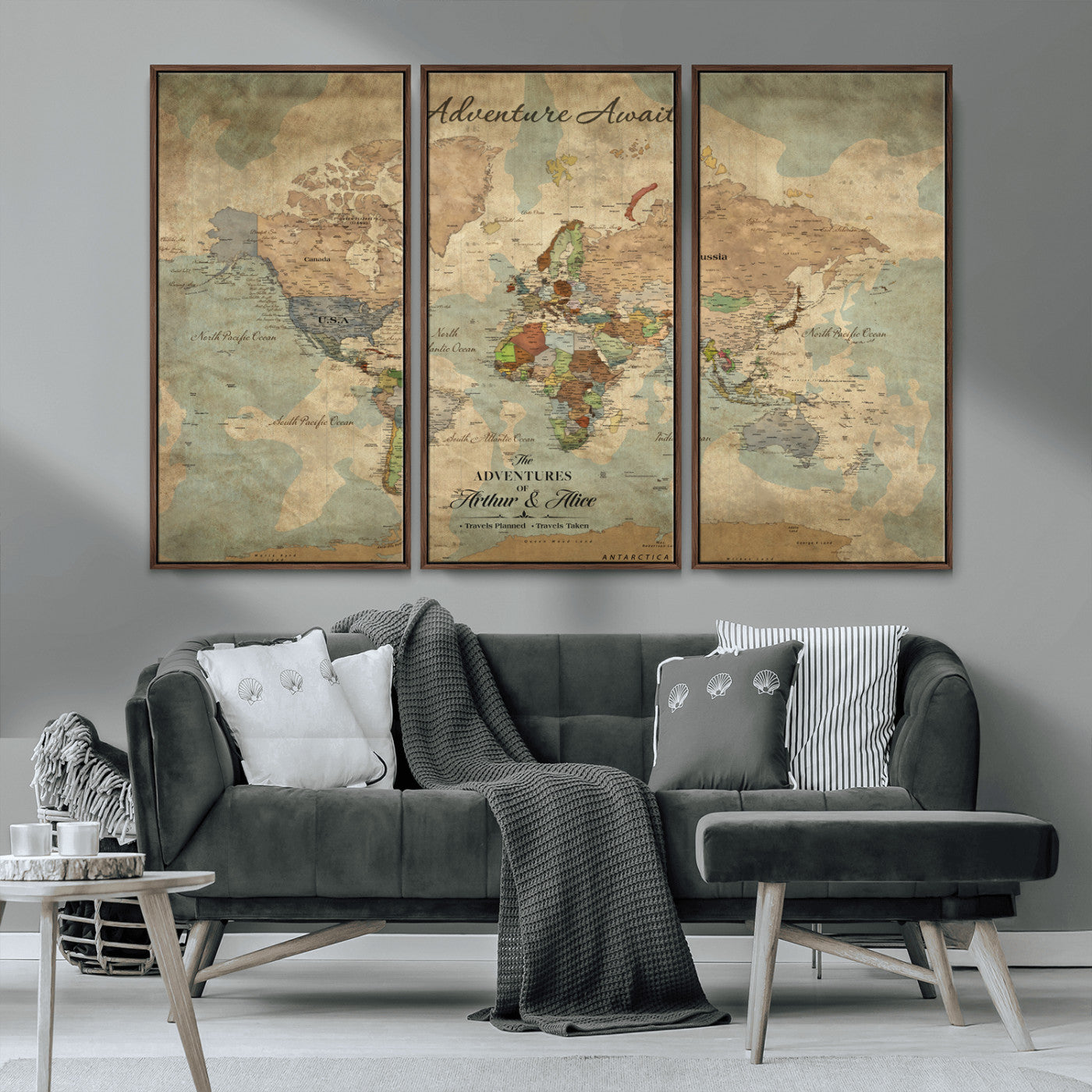 60798273-MGV-CV-30X20-Custom Push Pin World Map Wall Canvas Print – Personalized Travel Tracker with Pins – Framed Custom Quotie Canvas for Home Office Decor
