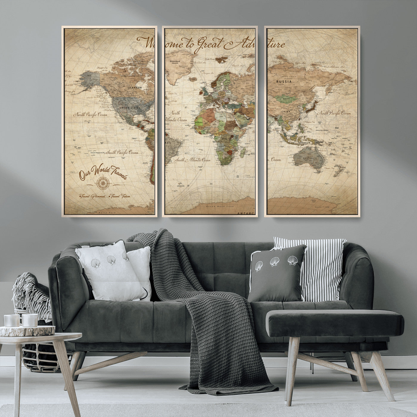76478536-MGV-CV-30X20-Custom Push Pin World Map Wall Canvas Print – Personalized Travel Tracker with Pins – Framed Custom Quotie Canvas for Home Office Decor