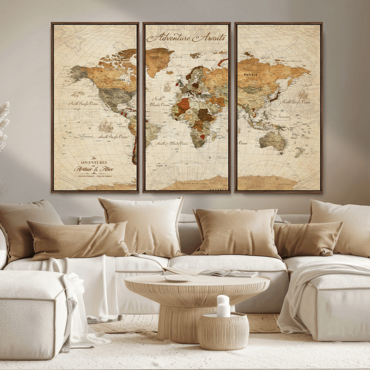 64295326-MGV-CV-30X20-Custom Push Pin World Map Wall Canvas Print – Personalized Travel Tracker with Pins – Framed Custom Quotie Canvas for Home Office Decor