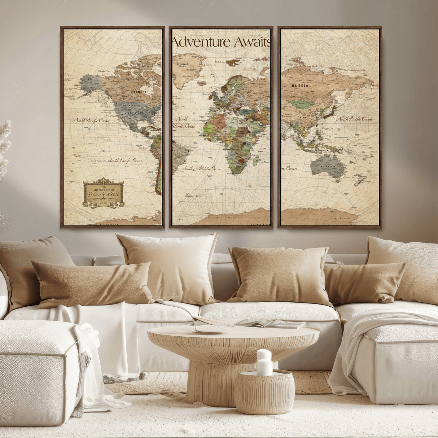 33020399-MGV-CV-30X20-Custom Push Pin World Map Wall Canvas Print – Personalized Travel Tracker with Pins – Framed Custom Quotie Canvas for Home Office Decor