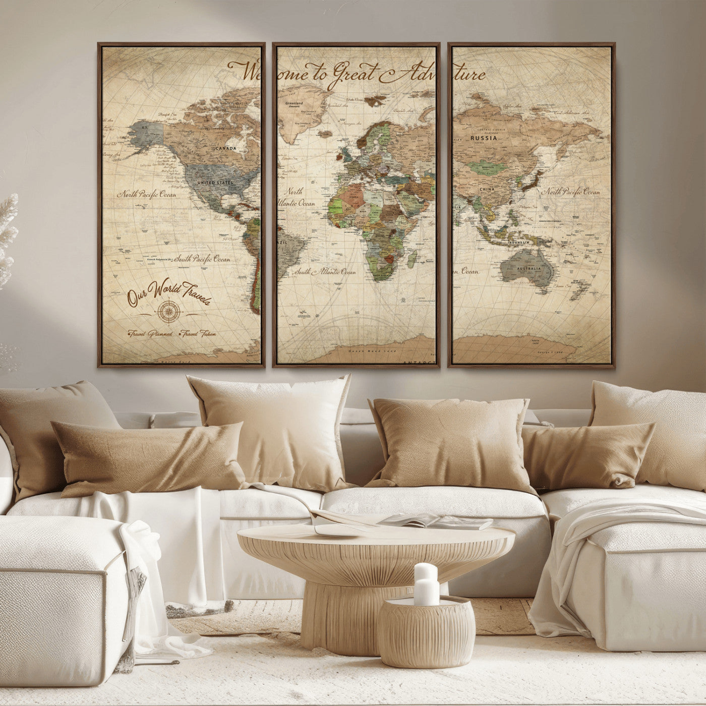 76478536-MGV-CV-30X20-Custom Push Pin World Map Wall Canvas Print – Personalized Travel Tracker with Pins – Framed Custom Quotie Canvas for Home Office Decor