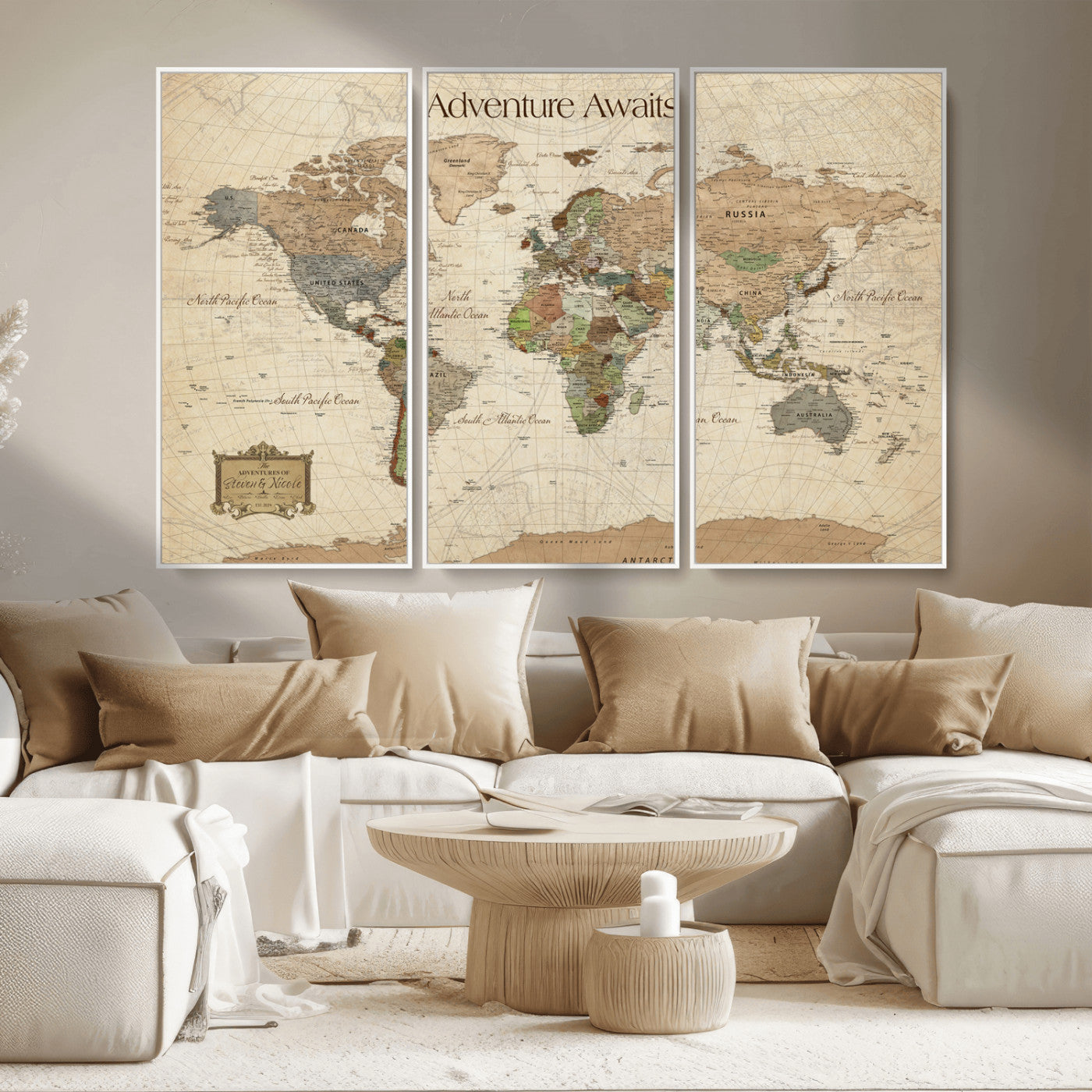 33020399-MGV-CV-30X20-Custom Push Pin World Map Wall Canvas Print – Personalized Travel Tracker with Pins – Framed Custom Quotie Canvas for Home Office Decor