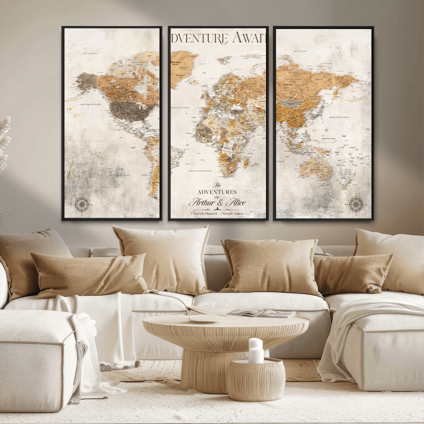 99422096-MGV-CV-30X20-Custom Push Pin World Map Wall Canvas Print – Personalized Travel Tracker with Pins – Framed Custom Quotie Canvas for Home Office Decor