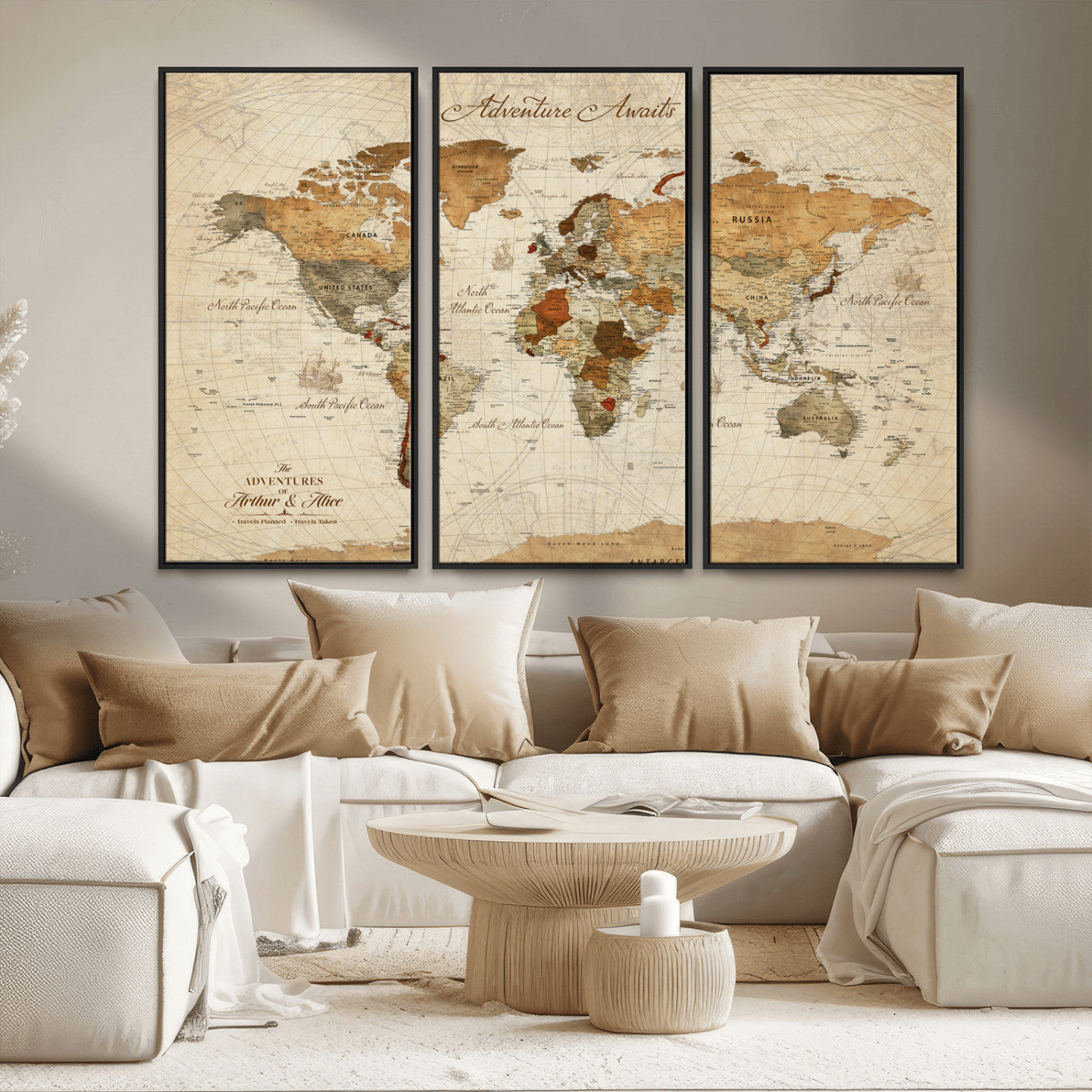 64295326-MGV-CV-30X20-Custom Push Pin World Map Wall Canvas Print – Personalized Travel Tracker with Pins – Framed Custom Quotie Canvas for Home Office Decor