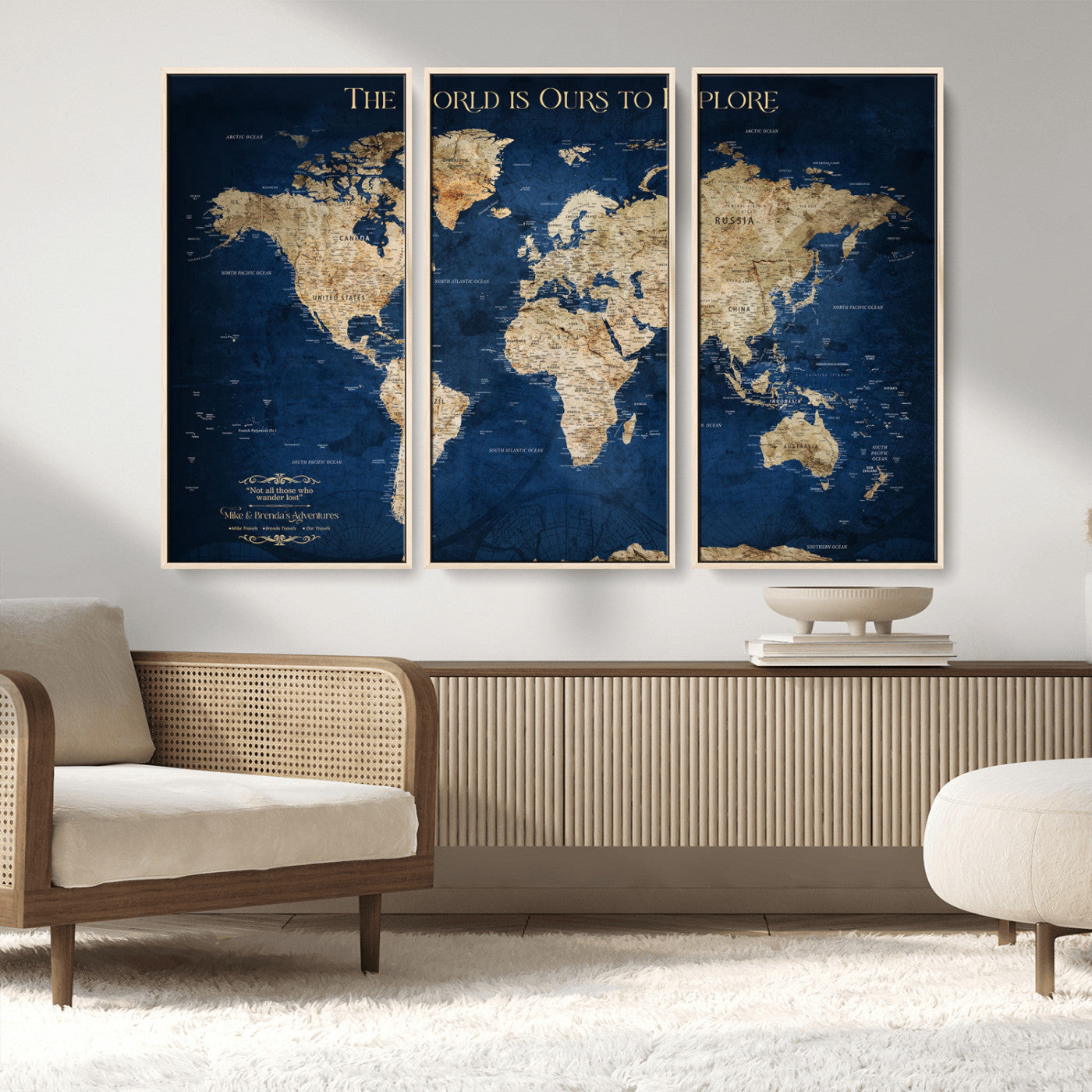 Custom World Map Wall Art – Personalized Framed Canvas Print with Push Pins for Travel Tracking, Anniversary or Couple Gift Ideas - H2-2