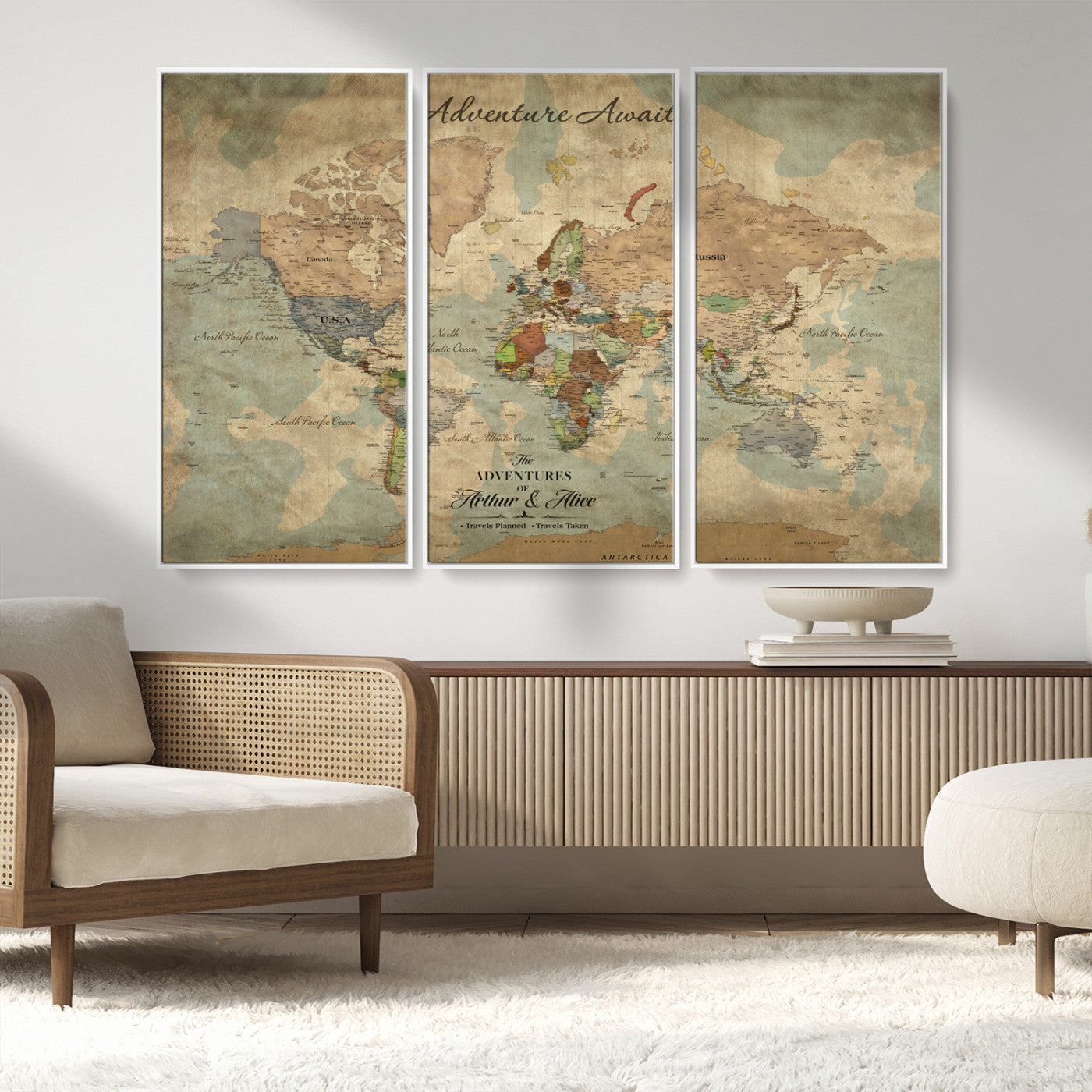 60798273-MGV-CV-30X20-Custom Push Pin World Map Wall Canvas Print – Personalized Travel Tracker with Pins – Framed Custom Quotie Canvas for Home Office Decor