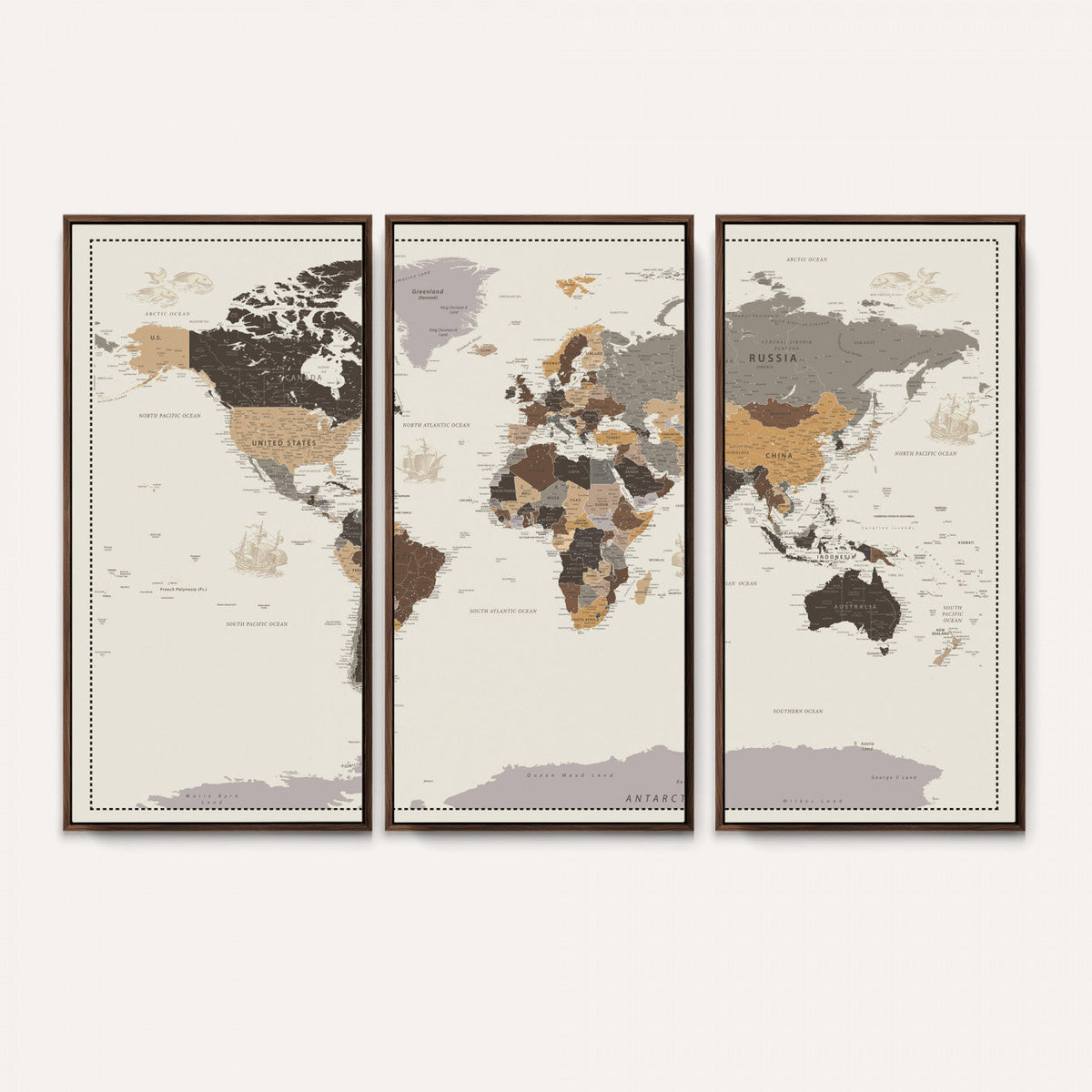 58777746-MGV-CV-36X24 - Custom Beige Modern Push Pin World Map Canvas Print, Places Visited Tracker, Bedroom and Study Decor