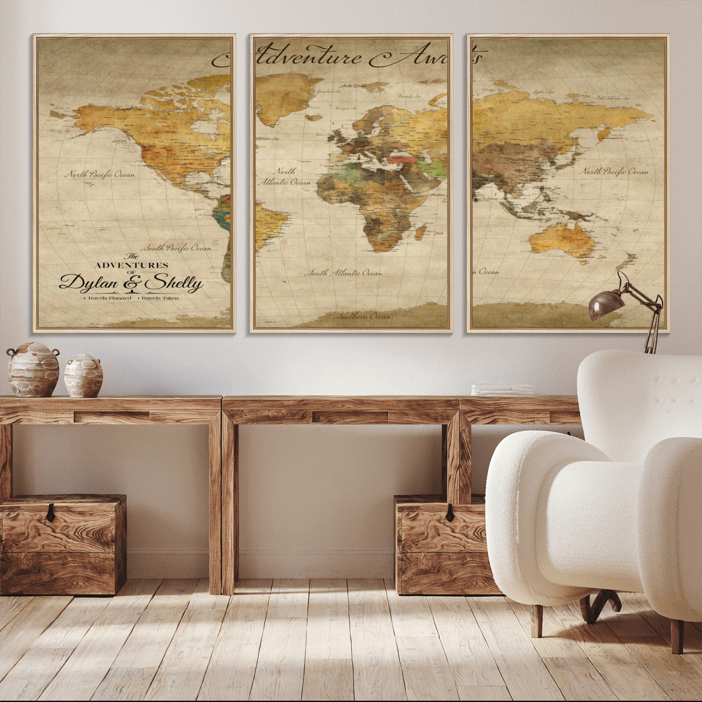 50298017-MGV-CV-36X24-Personalized World Map Print, Customizable Push Pin Framed World Map Print on Canvas - Custom Quote on Map Print