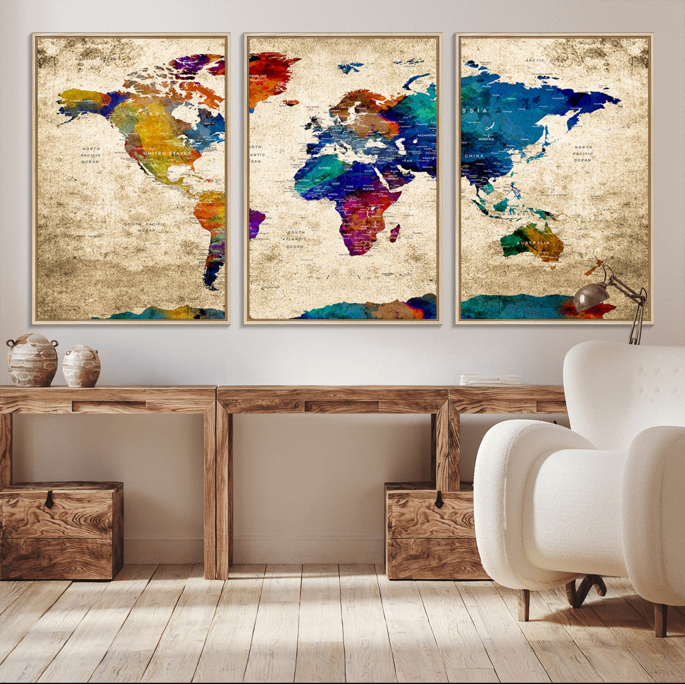 Push Pin World Map Canvas Print – Framed Wall Art for Couples to Track Their Travels – Anniversary Gift or Home Adventure Decor