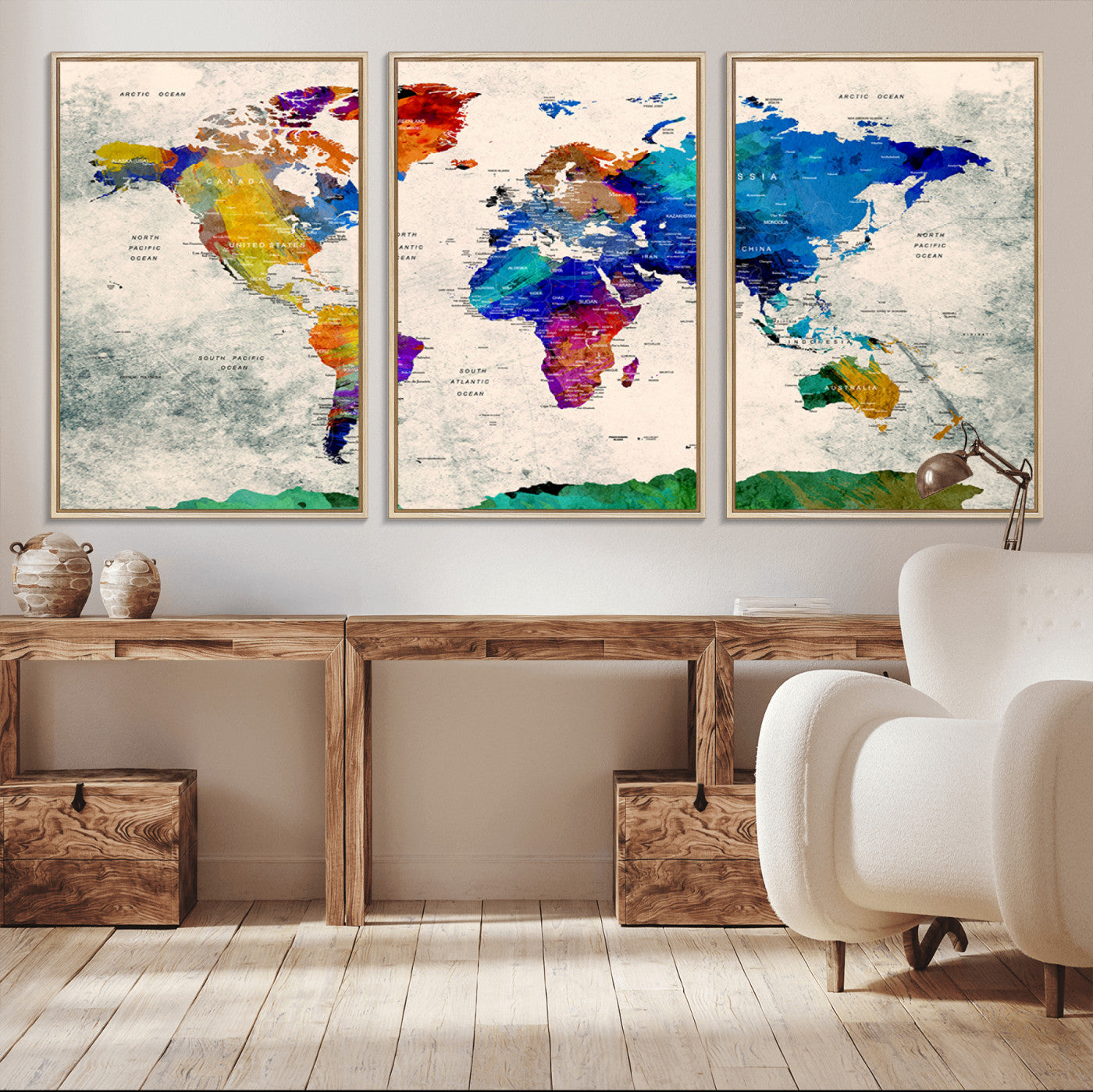 Push Pin World Map Canvas Print – Framed Wall Art for Couples to Track Their Travels – Anniversary Gift or Home Adventure Decor