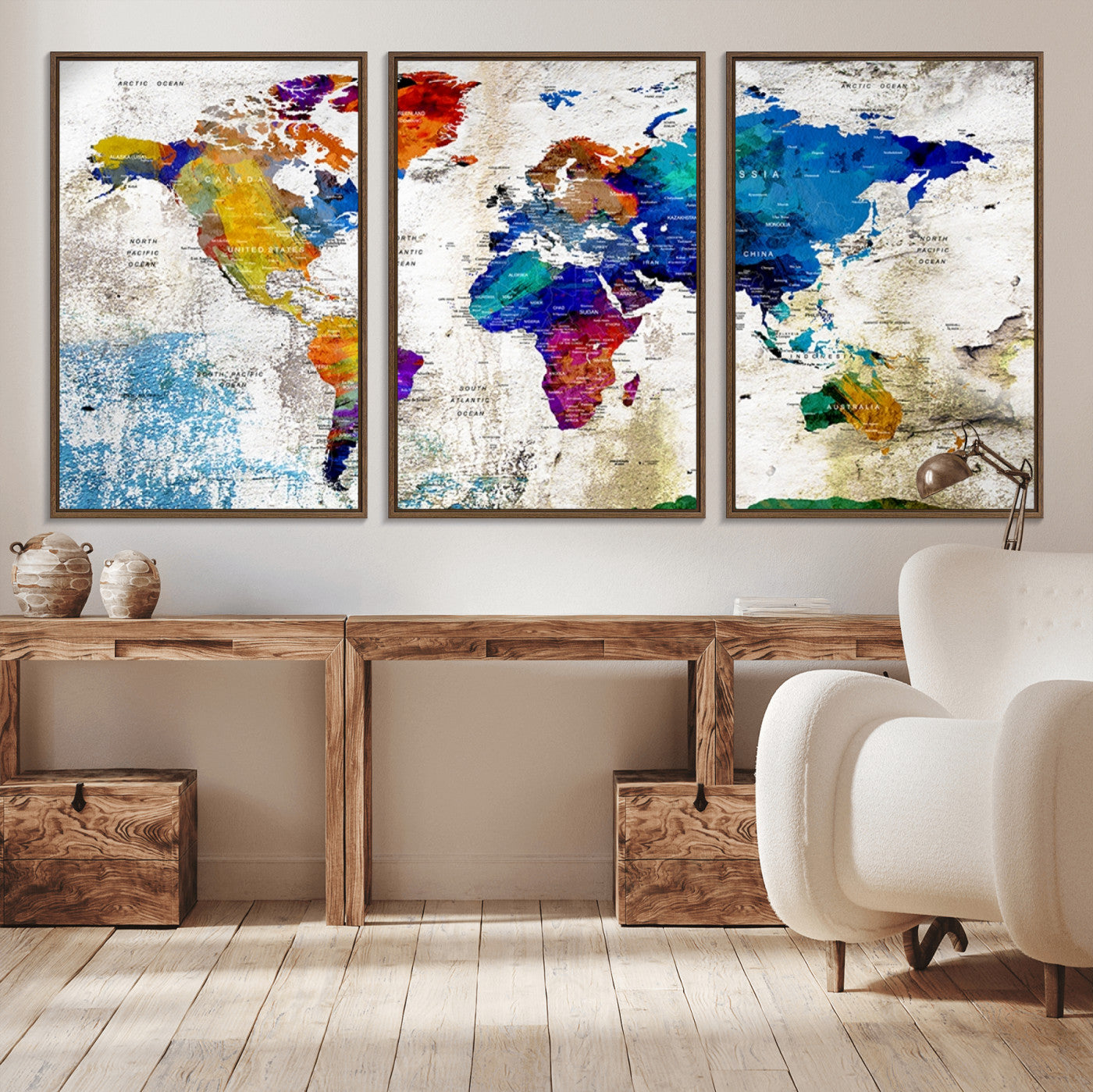 Push Pin World Map Canvas Print – Framed Wall Art for Couples to Track Their Travels – Anniversary Gift or Home Adventure Decor