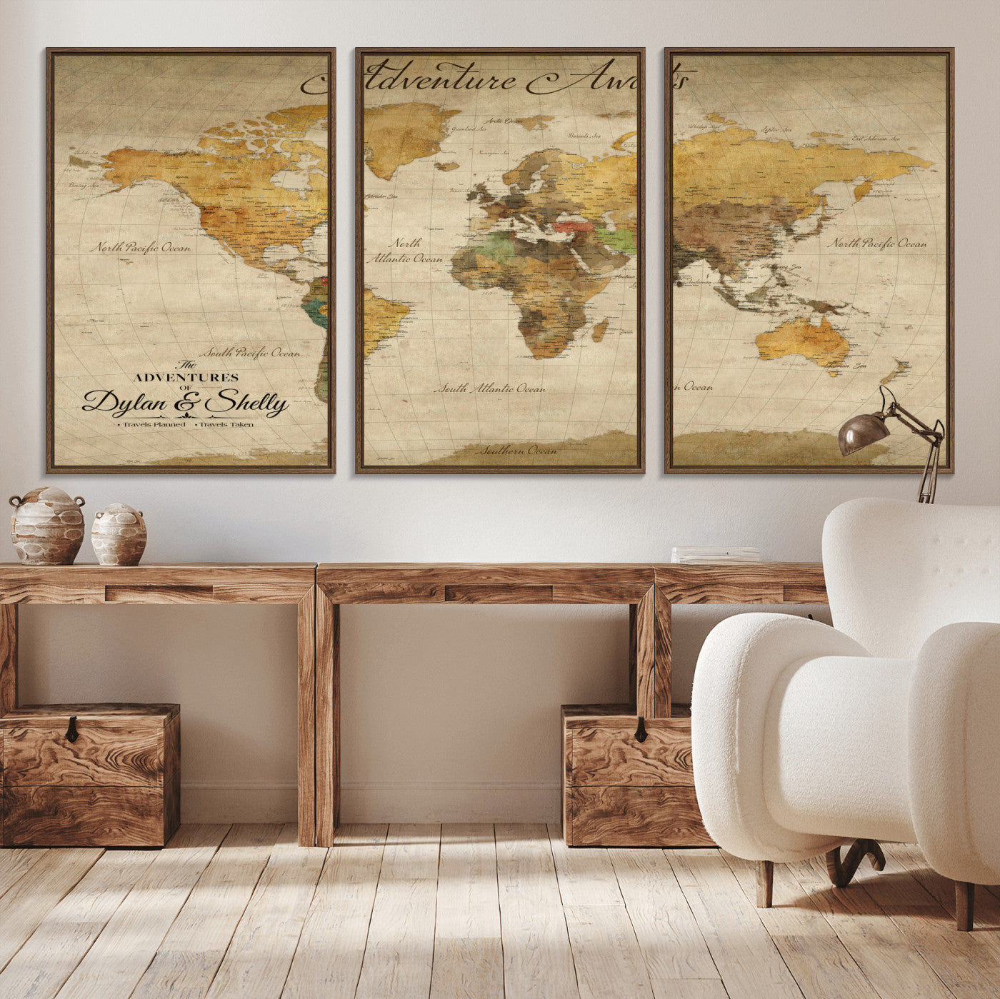 50298017-MGV-CV-36X24-Personalized World Map Print, Customizable Push Pin Framed World Map Print on Canvas - Custom Quote on Map Print
