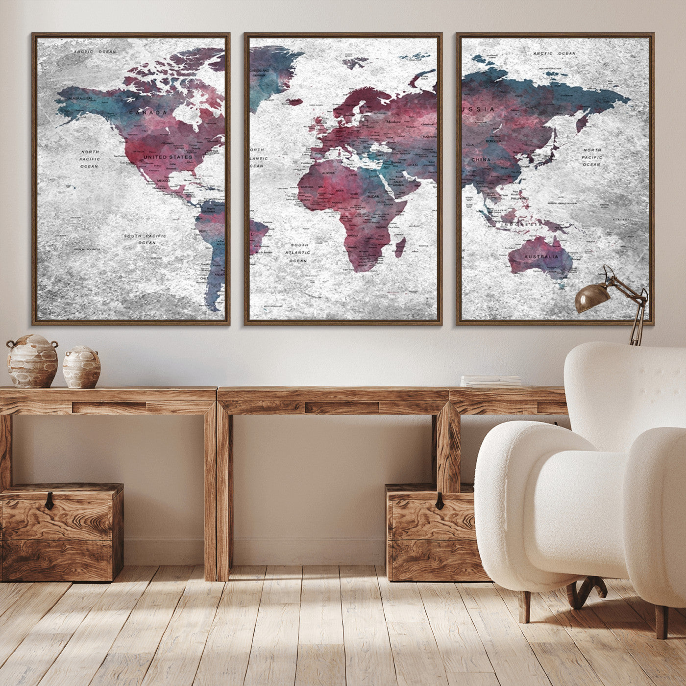 Push Pin World Map Canvas Print – Framed Wall Art for Couples to Track Their Travels – Anniversary Gift or Home Adventure Decor