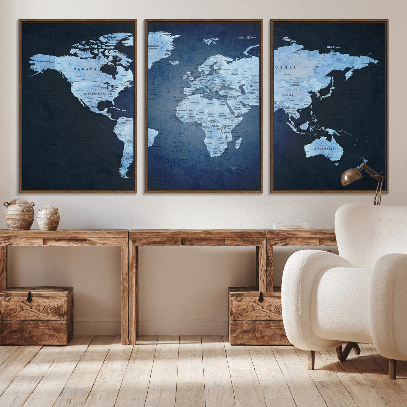 Push Pin World Map Canvas Print – Framed Wall Art for Couples to Track Their Travels – Anniversary Gift or Home Adventure Decor