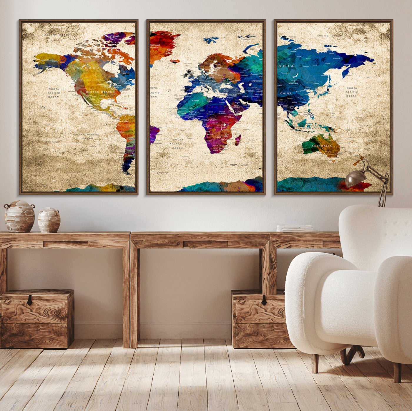 Push Pin World Map Canvas Print – Framed Wall Art for Couples to Track Their Travels – Anniversary Gift or Home Adventure Decor