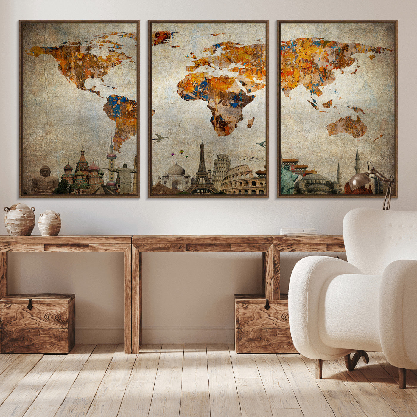 Push Pin World Map Canvas Print – Framed Wall Art for Couples to Track Their Travels – Anniversary Gift or Home Adventure Decor