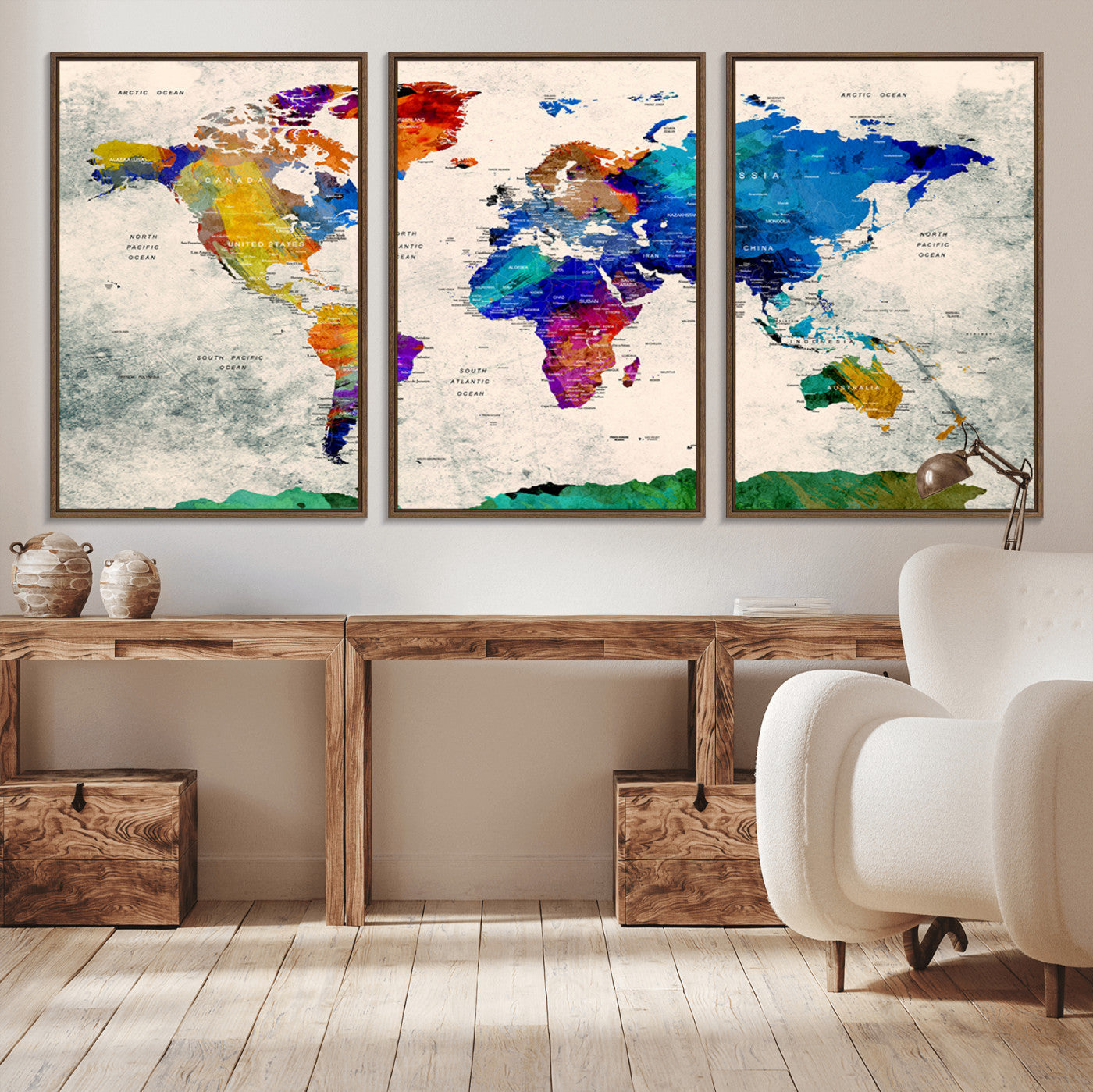 Push Pin World Map Canvas Print – Framed Wall Art for Couples to Track Their Travels – Anniversary Gift or Home Adventure Decor