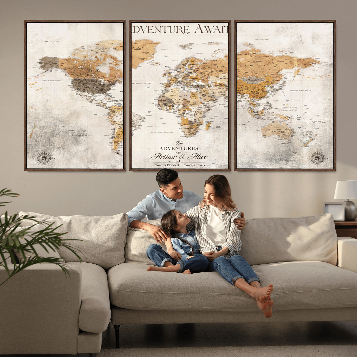 99422096-MGV-FC-60X30-3P_Walnut-Custom Push Pin World Map Wall Canvas Print – Personalized Travel Tracker with Pins – Framed Custom Quotie Canvas for Home Office Decor