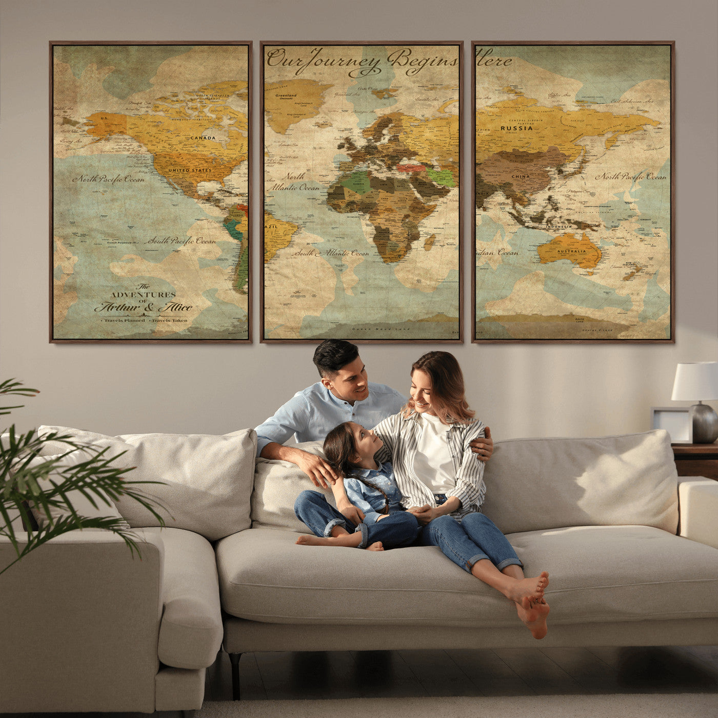 40572820-MGV-FC-60X30-3P_Walnut-Custom Push Pin World Map Wall Canvas Print – Personalized Travel Tracker with Pins – Framed Custom Quotie Canvas for Home Office Decor