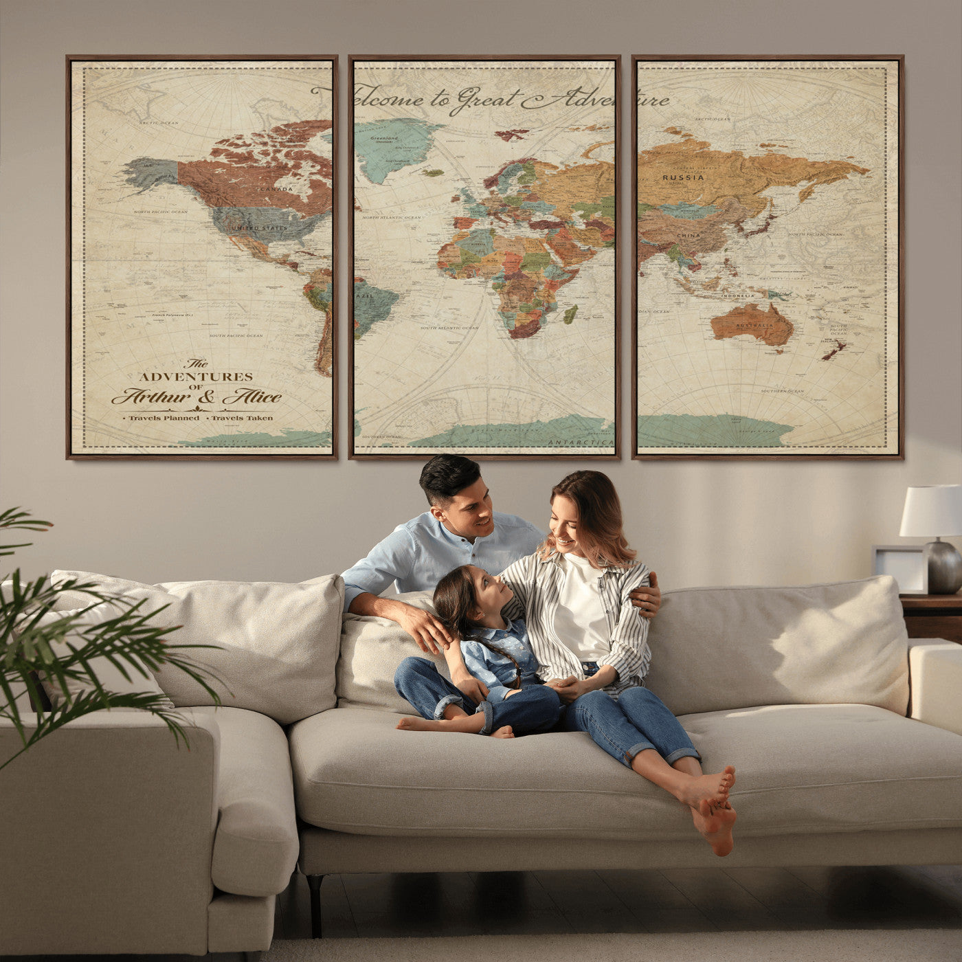 17587858-MGV-FC-60X30-3P_Walnut-Custom Push Pin World Map Wall Canvas Print – Personalized Travel Tracker with Pins – Framed Custom Quotie Canvas for Home Office Decor