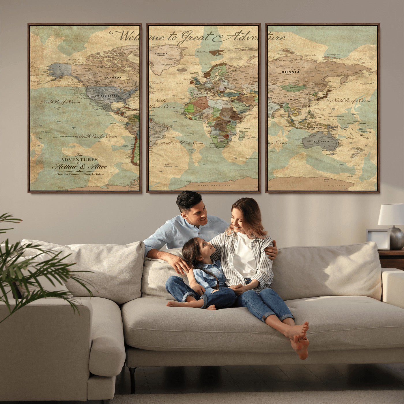 37466236-MGV-FC-60X30-3P_Walnut-Custom Push Pin World Map Wall Canvas Print – Personalized Travel Tracker with Pins – Framed Custom Quotie Canvas for Home Office Decor