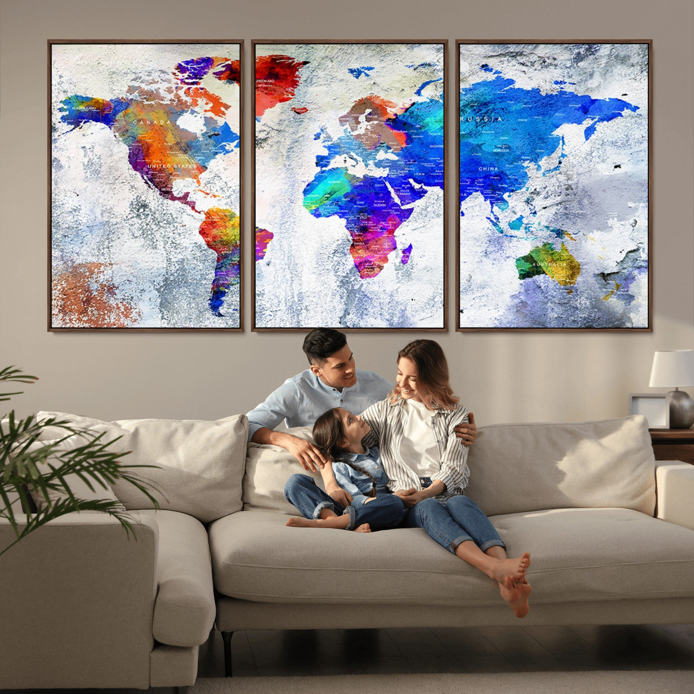 Push Pin World Map Canvas Print – Framed Wall Art for Couples to Track Their Travels – Anniversary Gift or Home Adventure Decor
