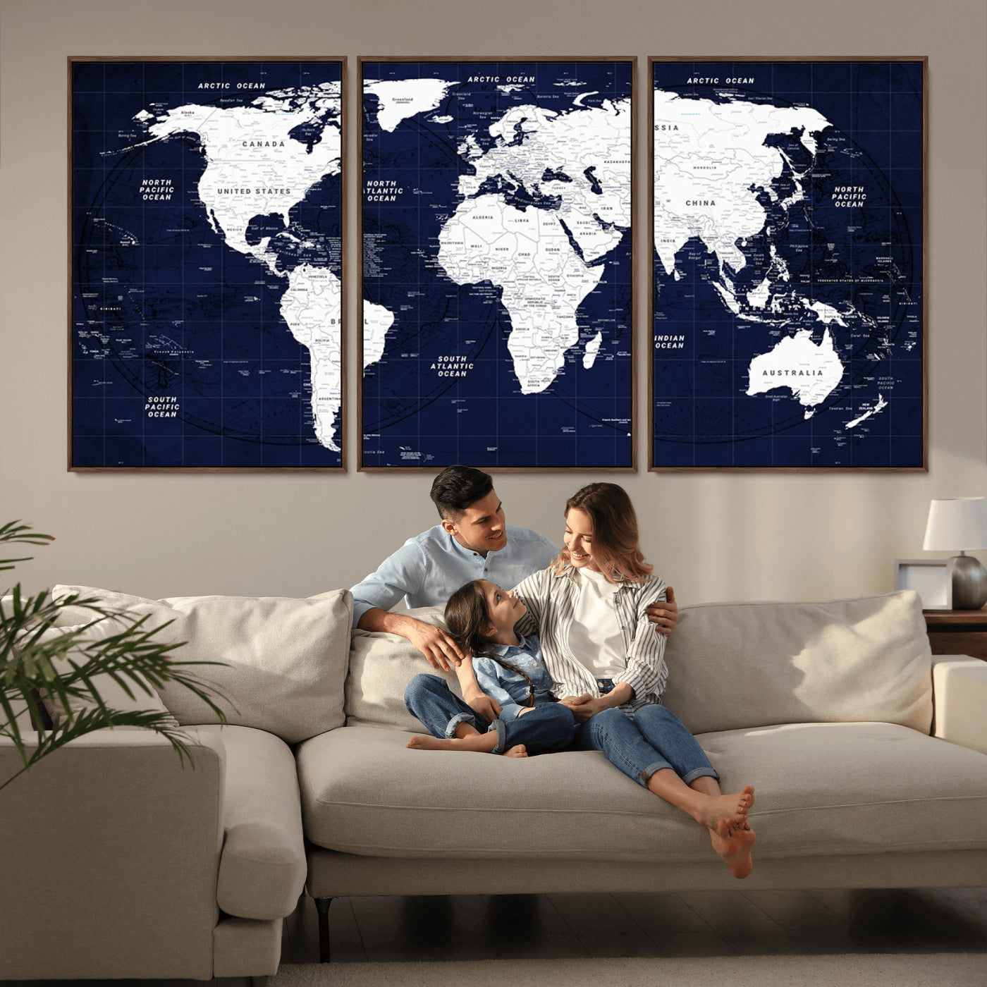 Push Pin World Map Canvas Print – Framed Wall Art for Couples to Track Their Travels – Anniversary Gift or Home Adventure Decor