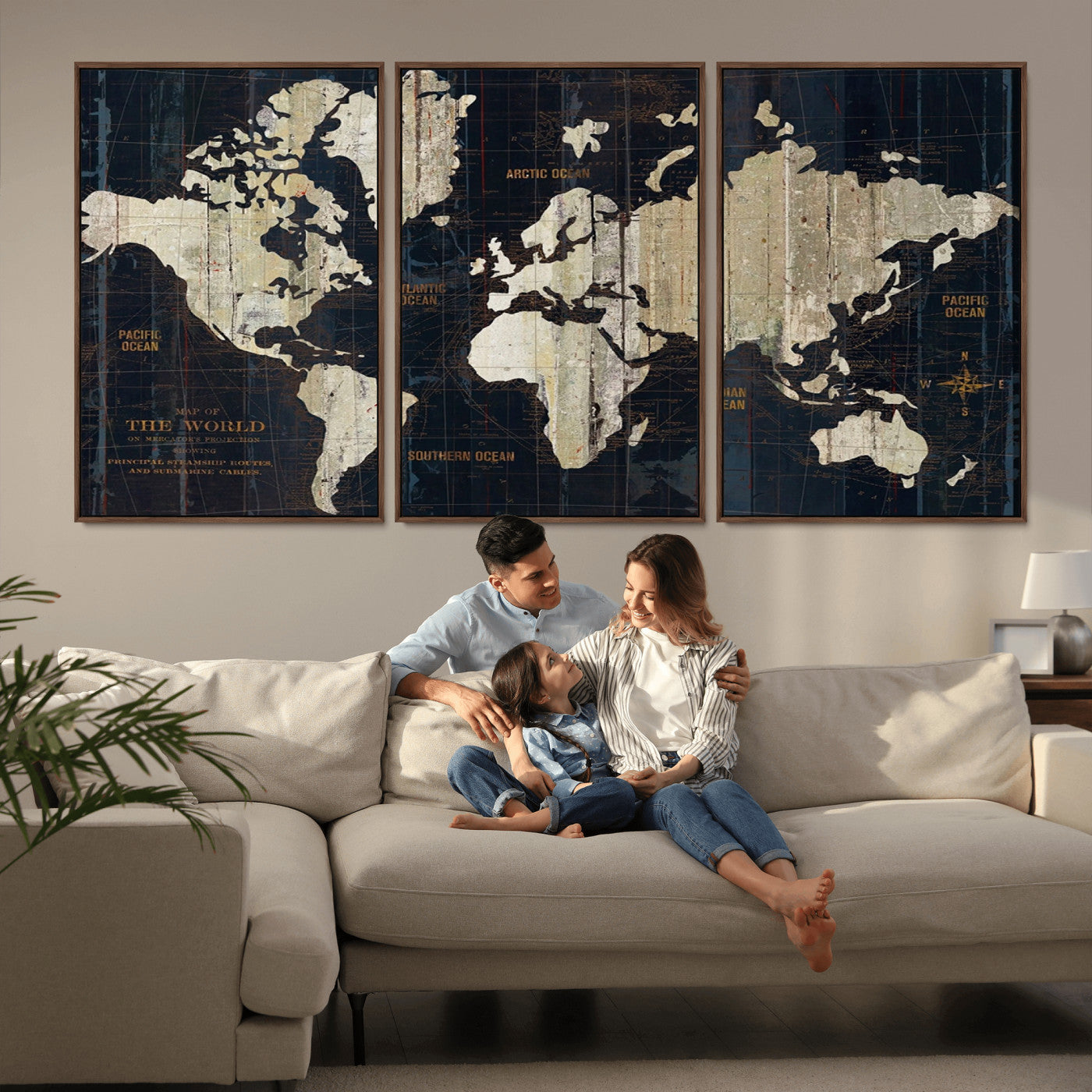 Push Pin World Map Canvas Print – Framed Wall Art for Couples to Track Their Travels – Anniversary Gift or Home Adventure Decor