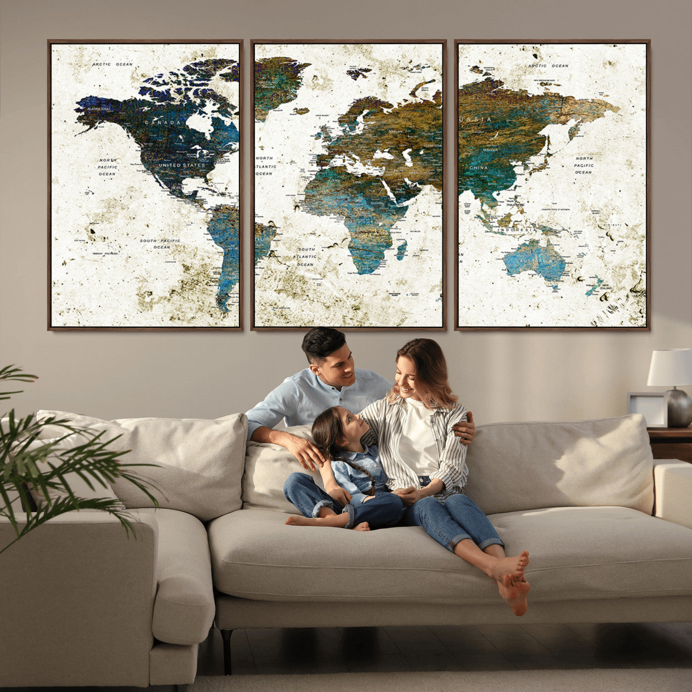 Push Pin World Map Canvas Print – Framed Wall Art for Couples to Track Their Travels – Anniversary Gift or Home Adventure Decor