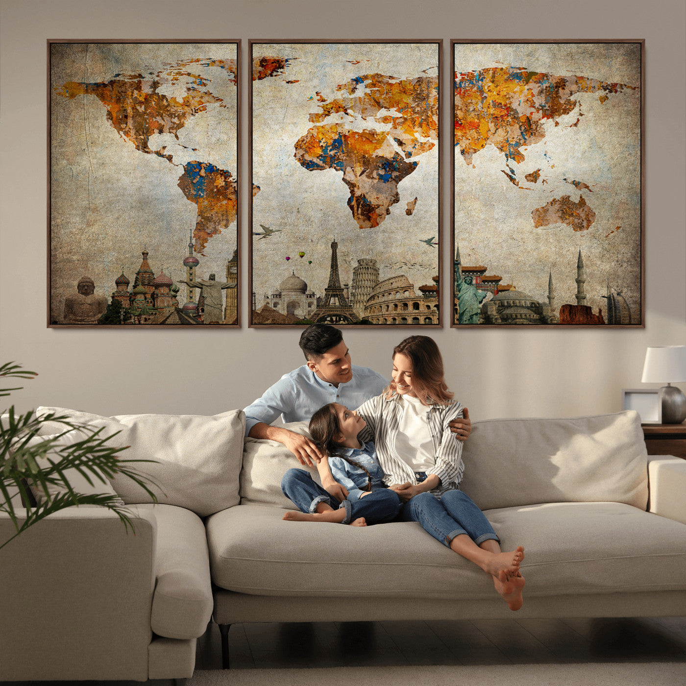 Push Pin World Map Canvas Print – Framed Wall Art for Couples to Track Their Travels – Anniversary Gift or Home Adventure Decor
