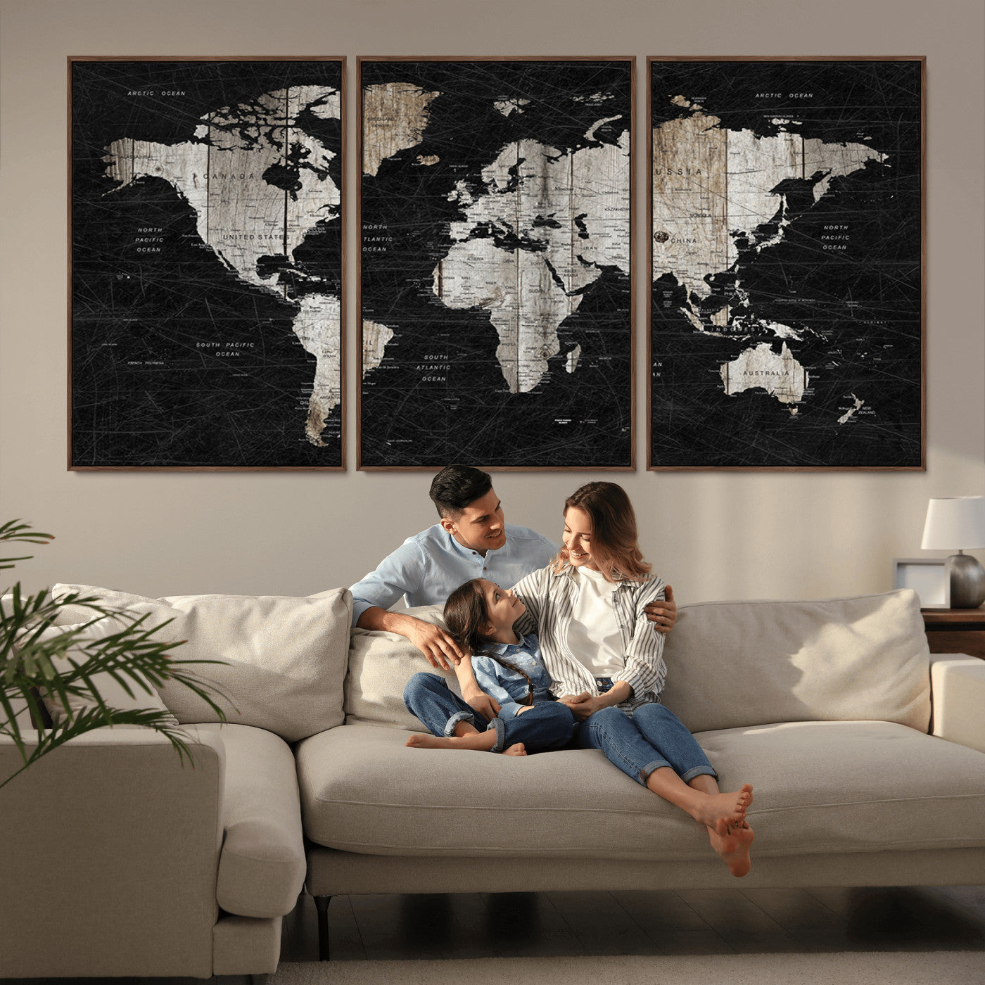 Push Pin World Map Canvas Print – Framed Wall Art for Couples to Track Their Travels – Anniversary Gift or Home Adventure Decor