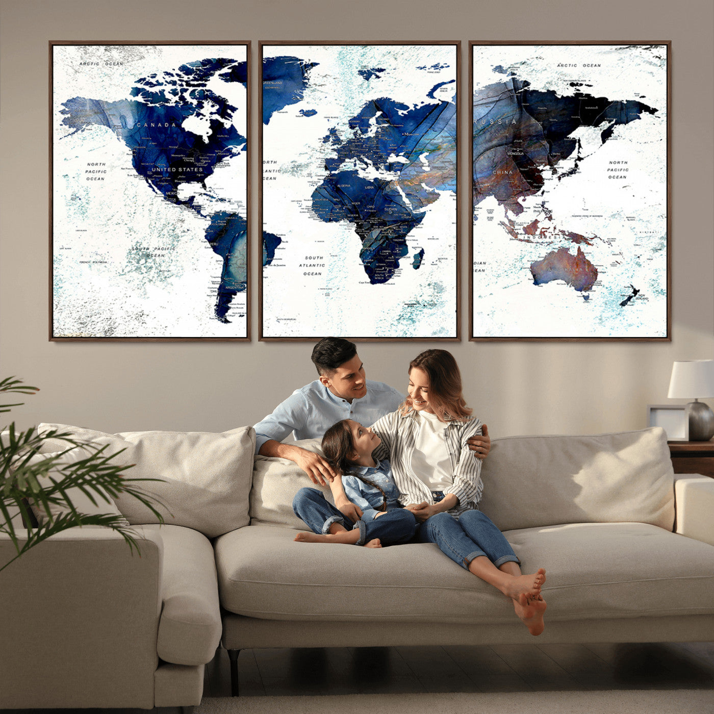 Push Pin World Map Canvas Print – Framed Wall Art for Couples to Track Their Travels – Anniversary Gift or Home Adventure Decor