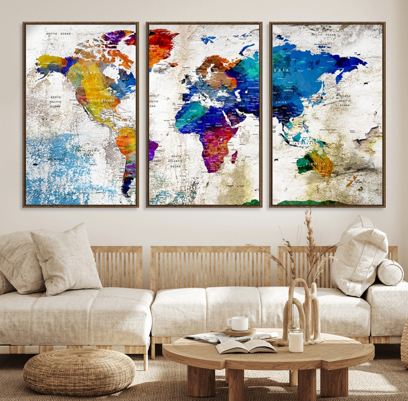 Push Pin World Map Canvas Print – Framed Wall Art for Couples to Track Their Travels – Anniversary Gift or Home Adventure Decor