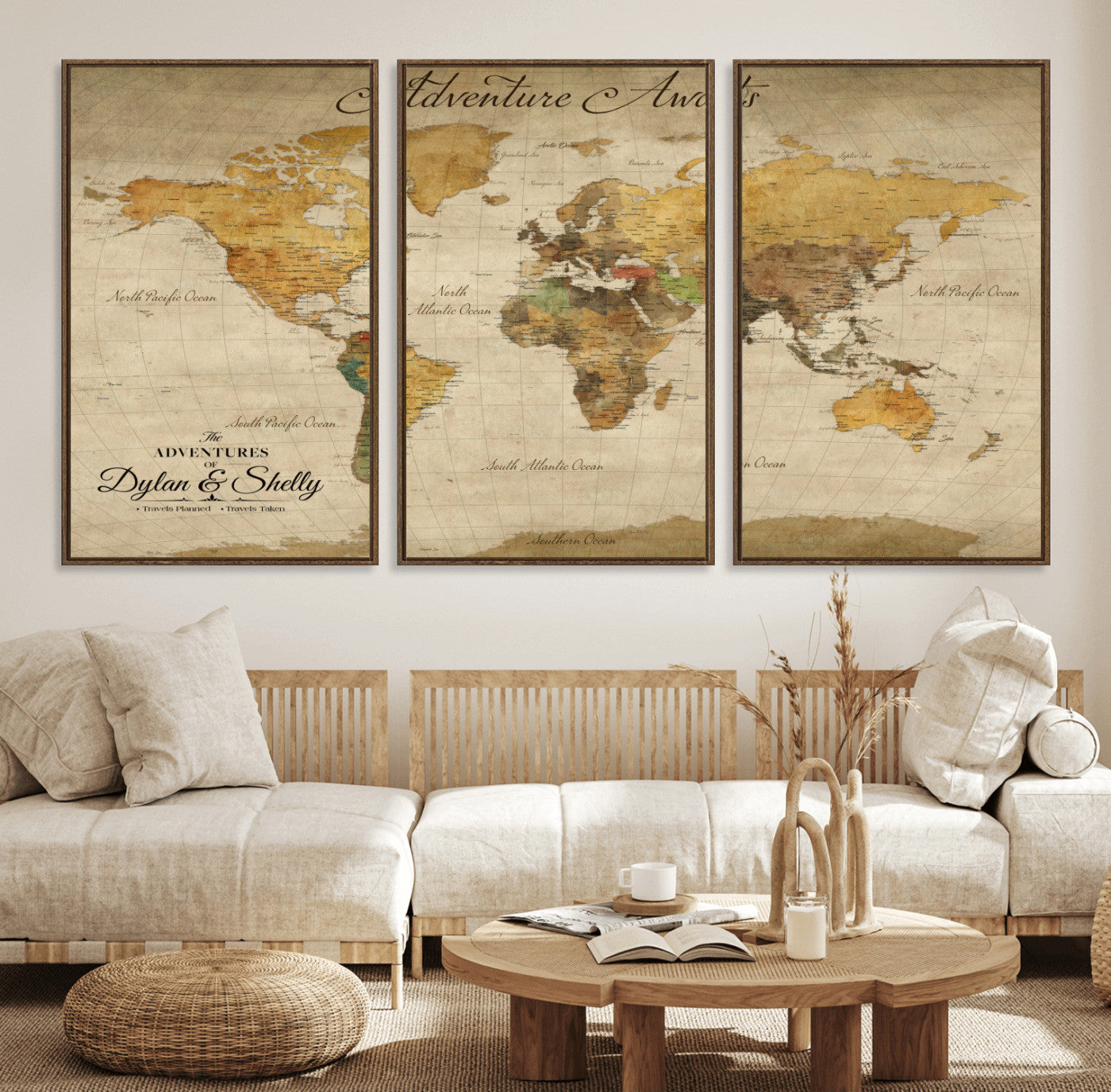 50298017-MGV-CV-36X24-Personalized World Map Print, Customizable Push Pin Framed World Map Print on Canvas - Custom Quote on Map Print
