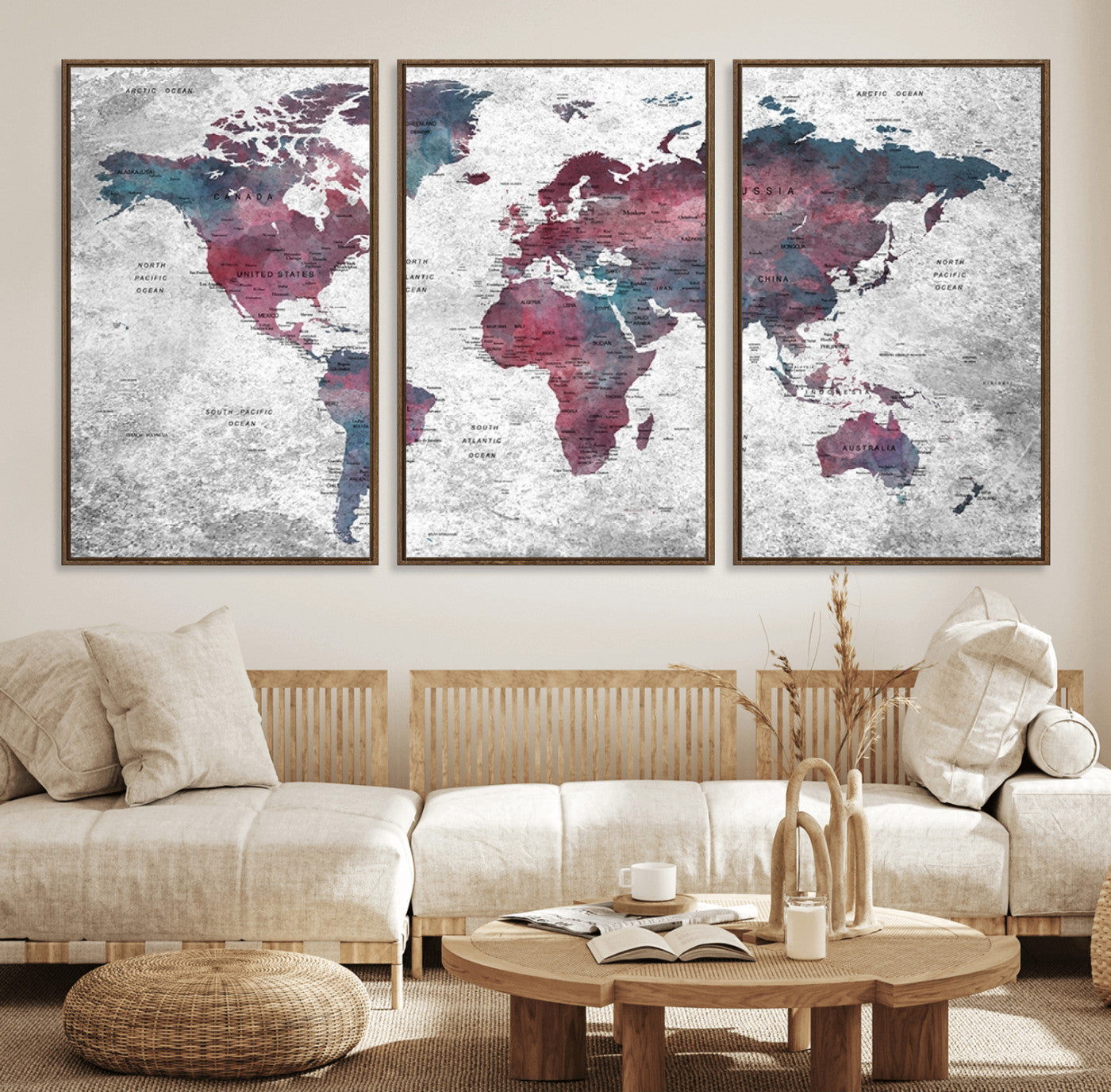 Push Pin World Map Canvas Print – Framed Wall Art for Couples to Track Their Travels – Anniversary Gift or Home Adventure Decor