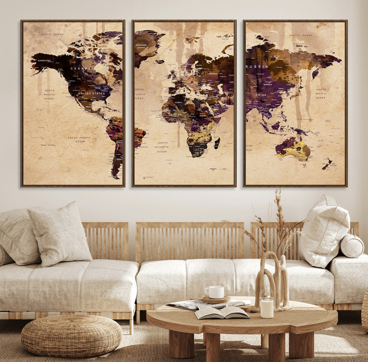 Push Pin World Map Canvas Print – Framed Wall Art for Couples to Track Their Travels – Anniversary Gift or Home Adventure Decor