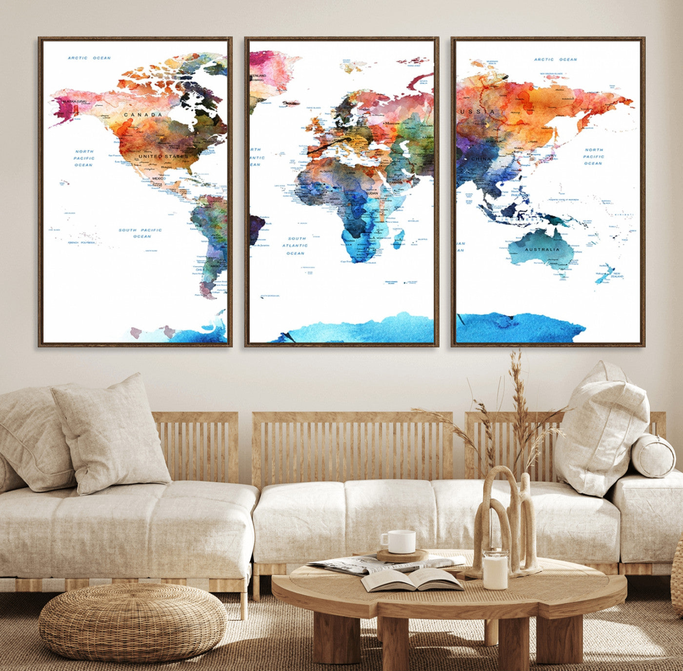 Push Pin World Map Canvas Print – Framed Wall Art for Couples to Track Their Travels – Anniversary Gift or Home Adventure Decor