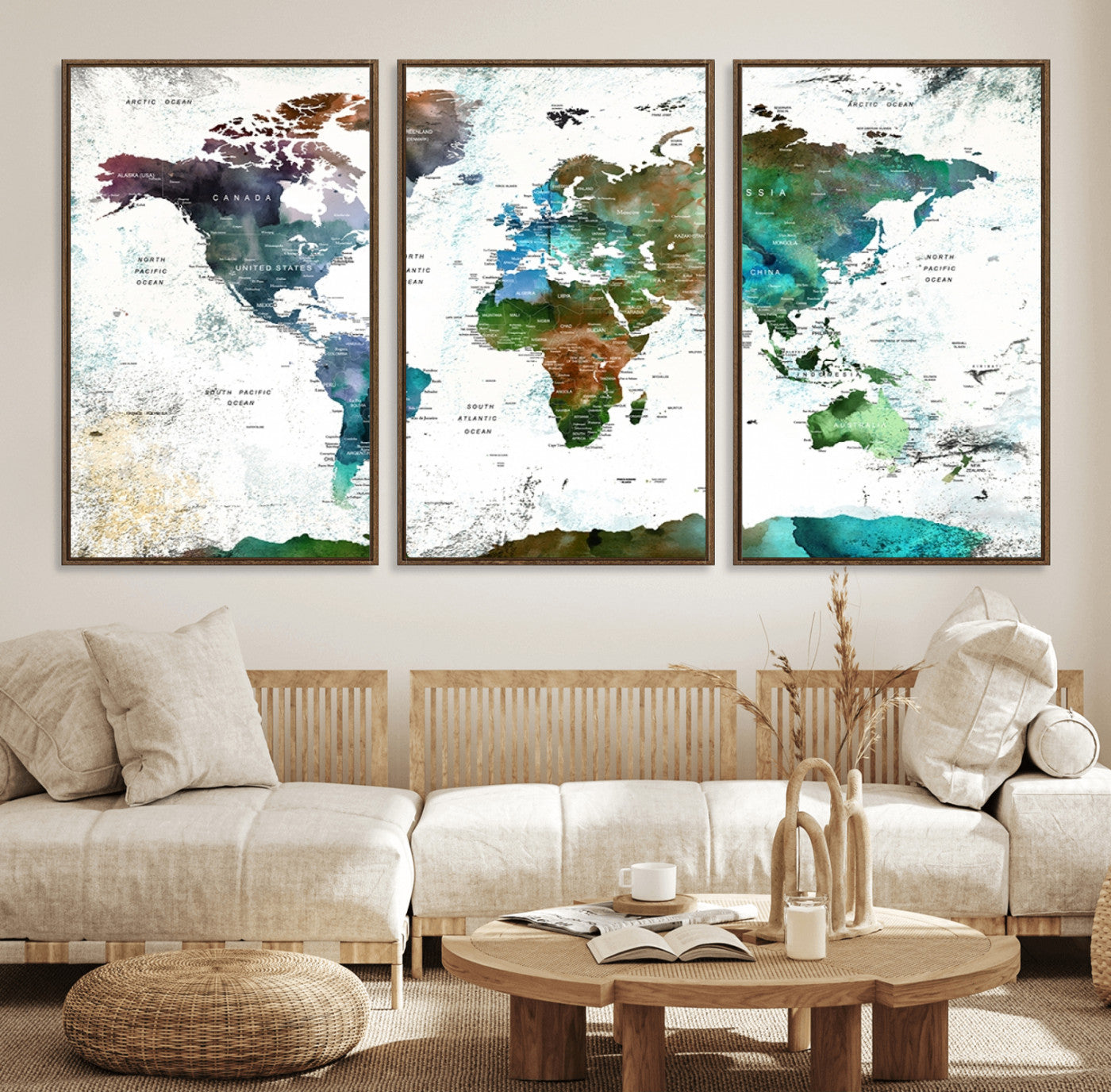 Push Pin World Map Canvas Print – Framed Wall Art for Couples to Track Their Travels – Anniversary Gift or Home Adventure Decor