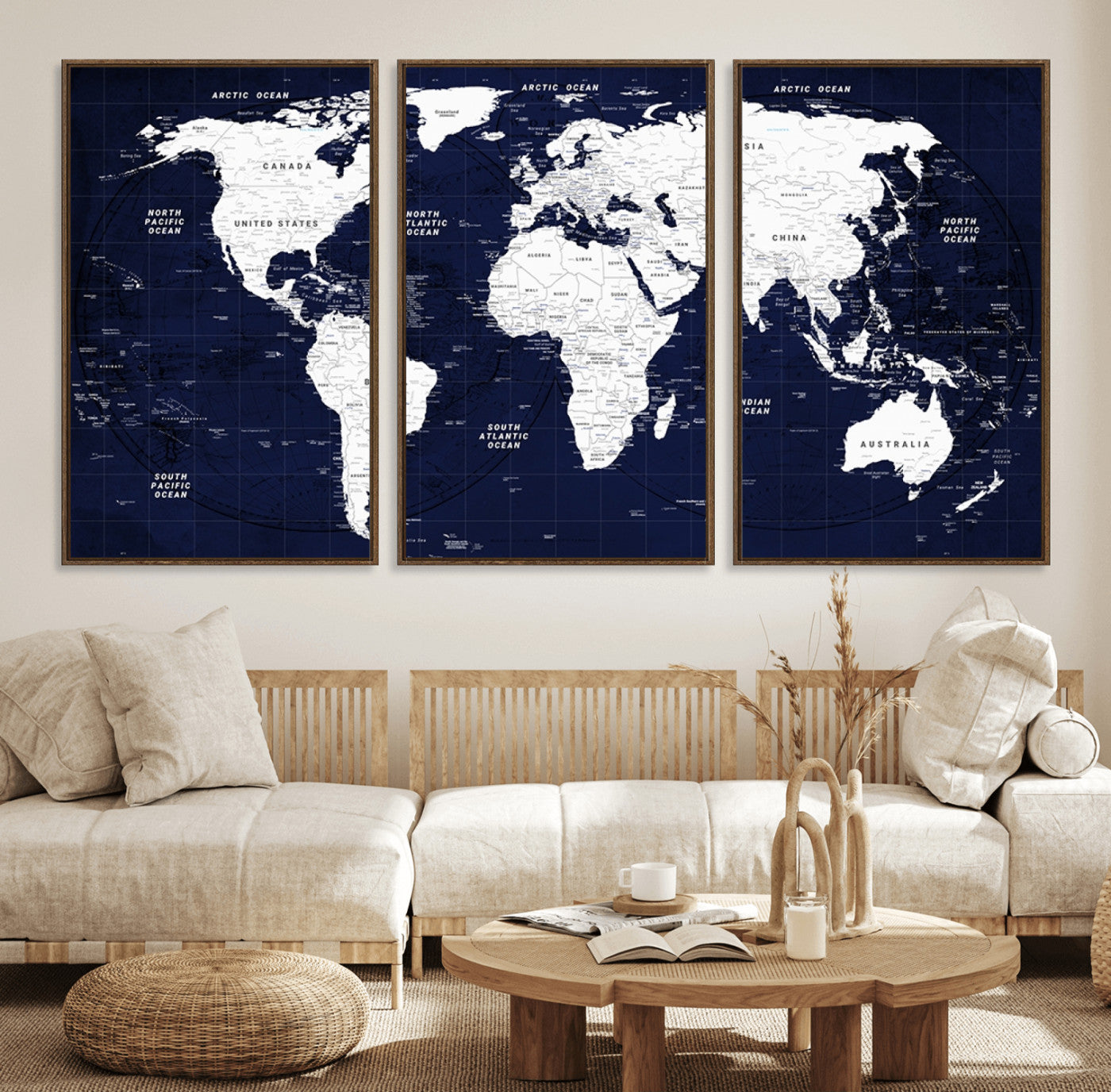 Push Pin World Map Canvas Print – Framed Wall Art for Couples to Track Their Travels – Anniversary Gift or Home Adventure Decor