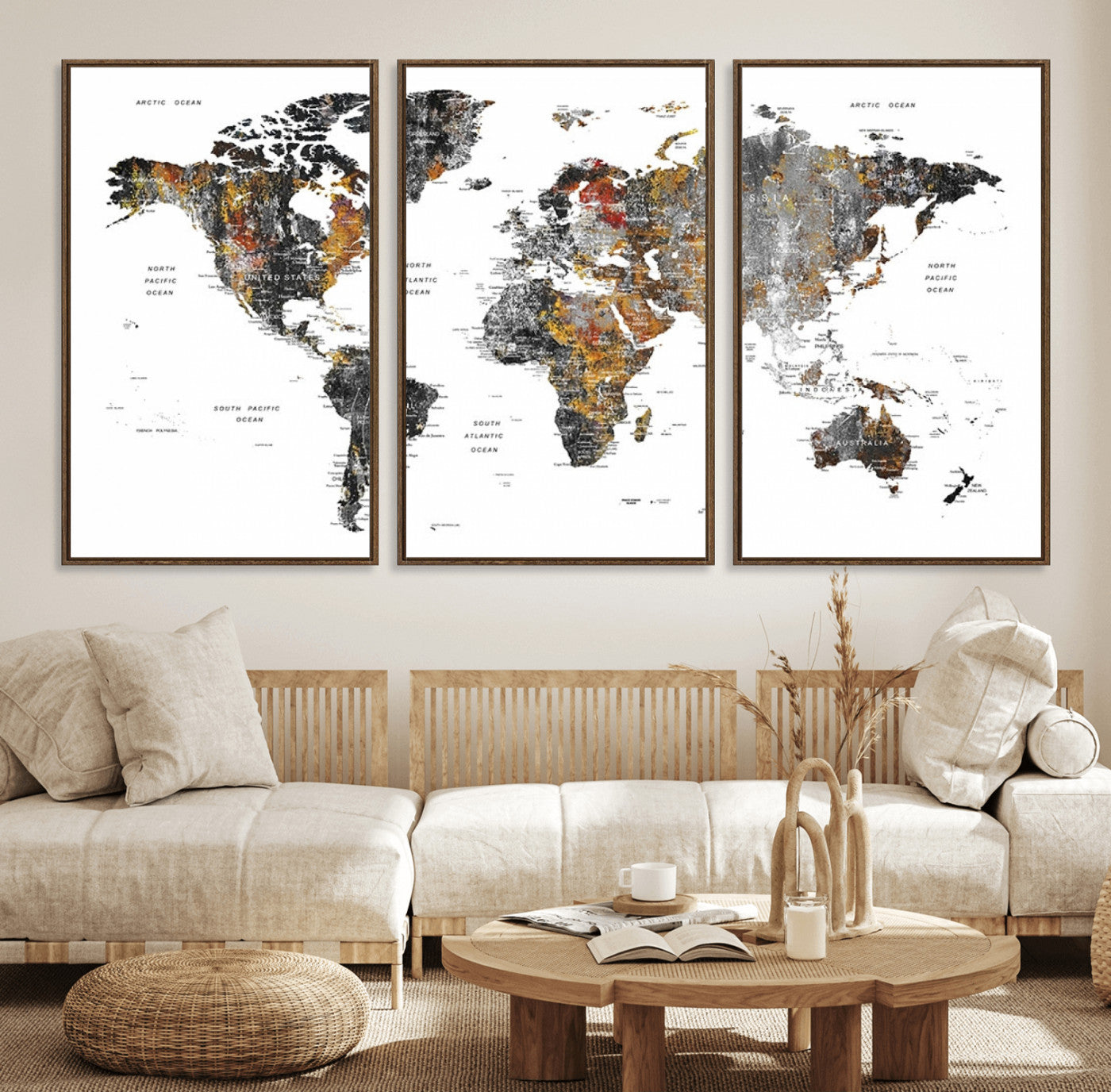 Push Pin World Map Canvas Print – Framed Wall Art for Couples to Track Their Travels – Anniversary Gift or Home Adventure Decor