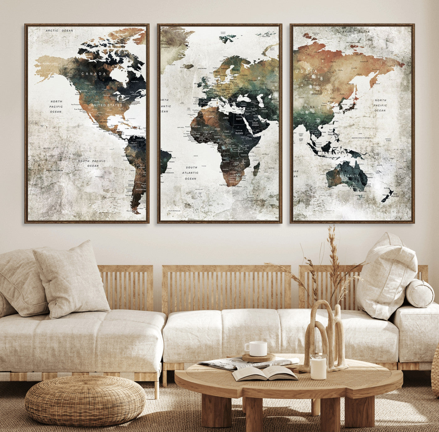 Push Pin World Map Canvas Print – Framed Wall Art for Couples to Track Their Travels – Anniversary Gift or Home Adventure Decor